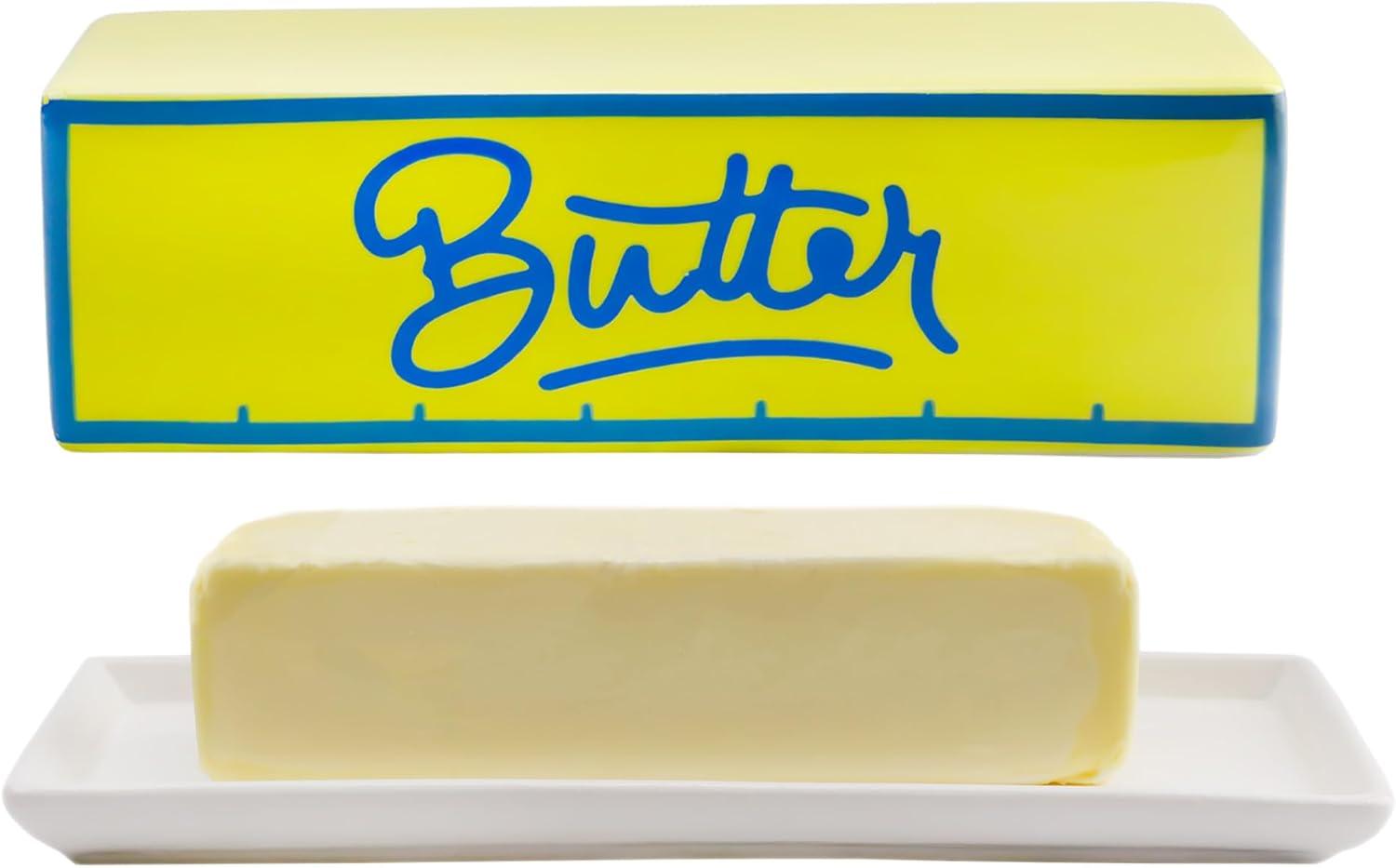 Darware Butter Shaped Butter Dish w/ Lid; Ceramic Spread Serving Dish