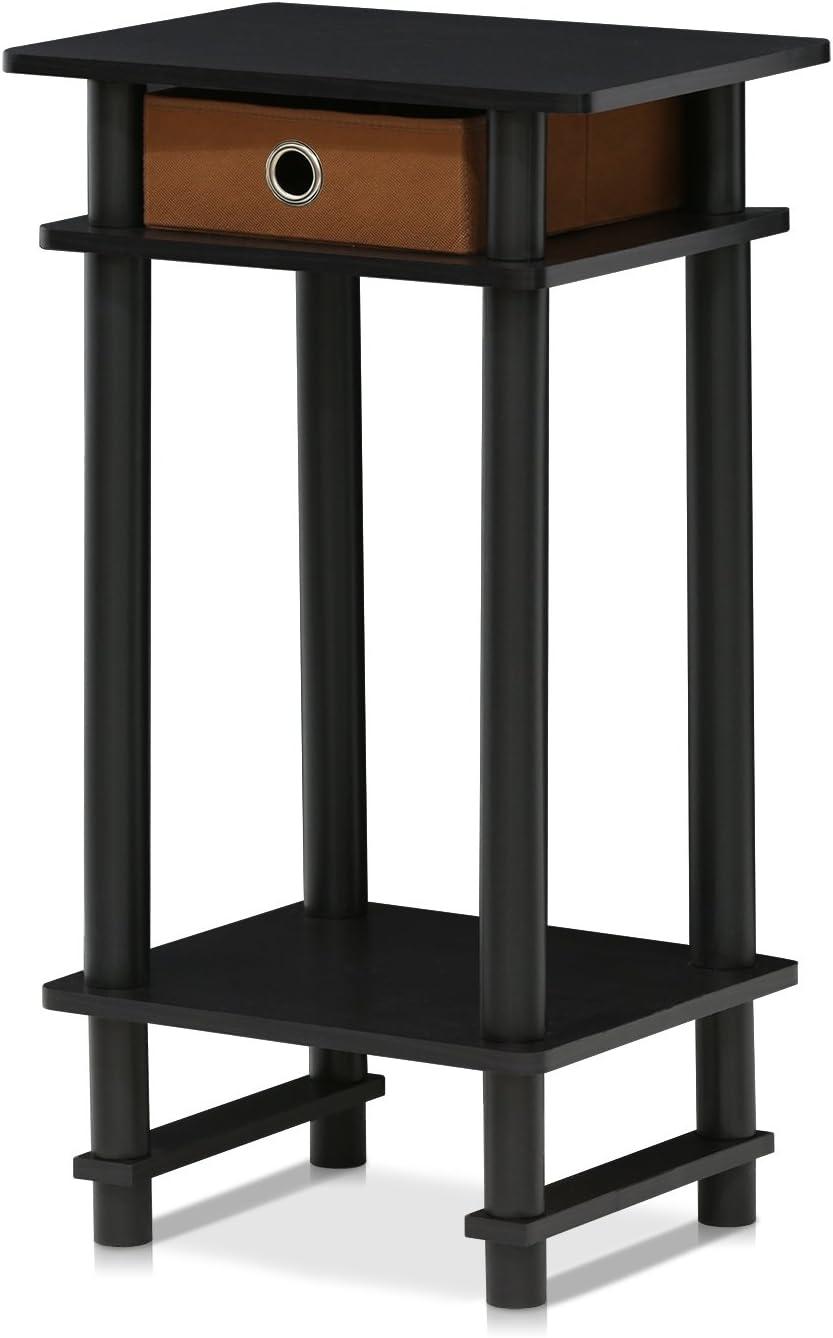 Furinno Turn-N-Tube Tall End Table with Bin, Espresso/Brown