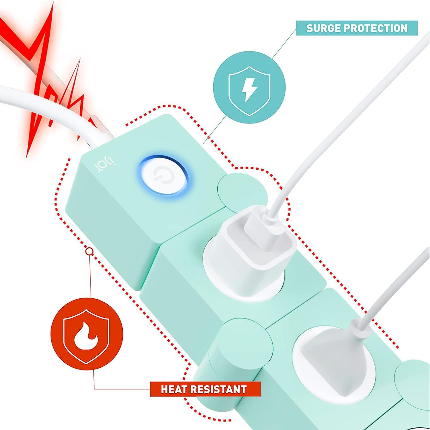 iJoy Flexible Power Strip- 3 AC Outlets and 2 USB Charging Ports with 5 Ft Extension Cord