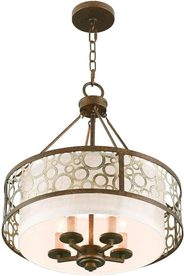 Palacial Bronze Gilded 5-Light Chandelier with Silk Champagne Shade