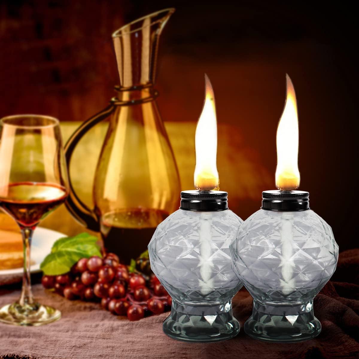 TRAHOO-4 Pack Glass Table Top Light Torches for Outside, Easy to Refill Glass Citronella Torches Outdoor Lanterns, Wick and Cap Included Torch for Garden Patio Yard Party