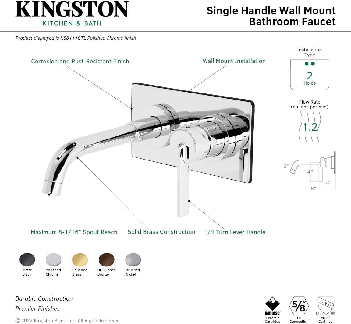 Kingston Brass KS8112CTL Single-Handle Wall Mount Bathroom Faucet, Polished Brass
