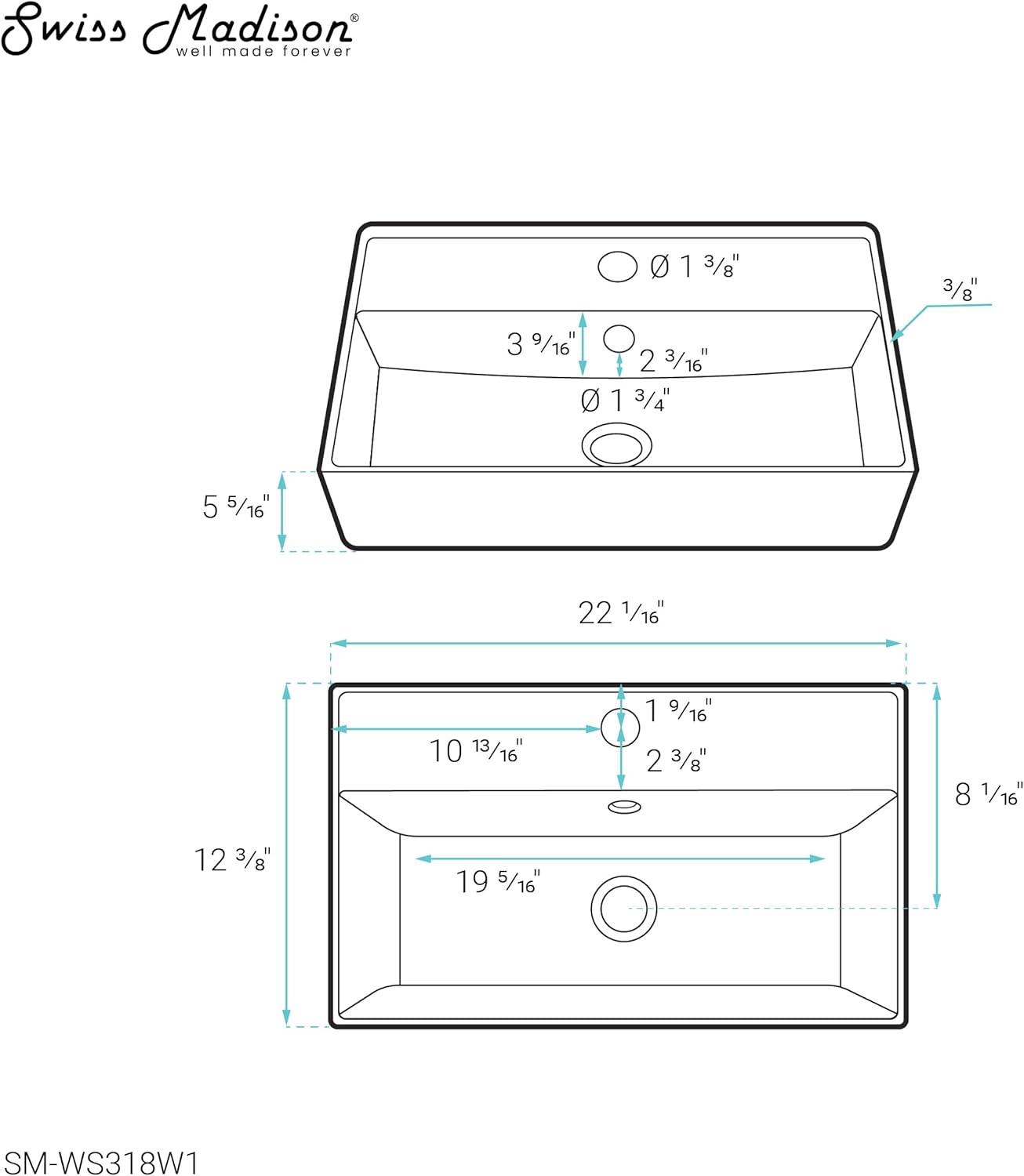 Claire 22" Rectangle Wall-Mount Bathroom Sink in White Marble