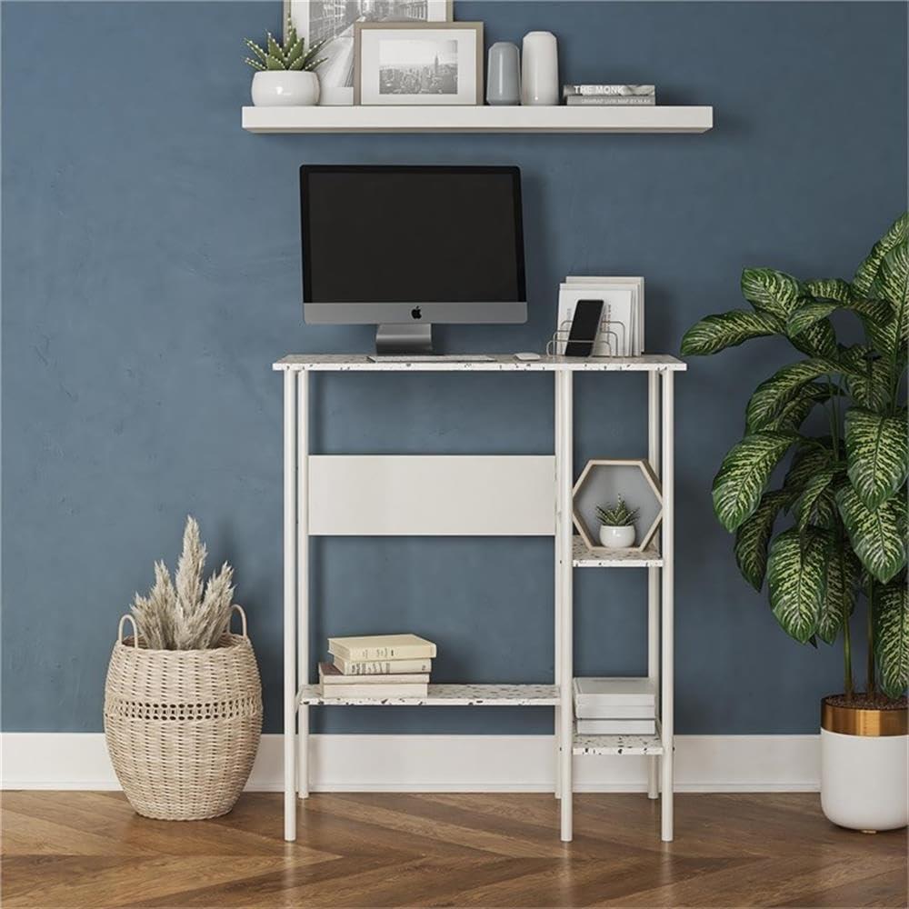 Berkeley White Metal Frame Standing Desk with Terrazzo Top