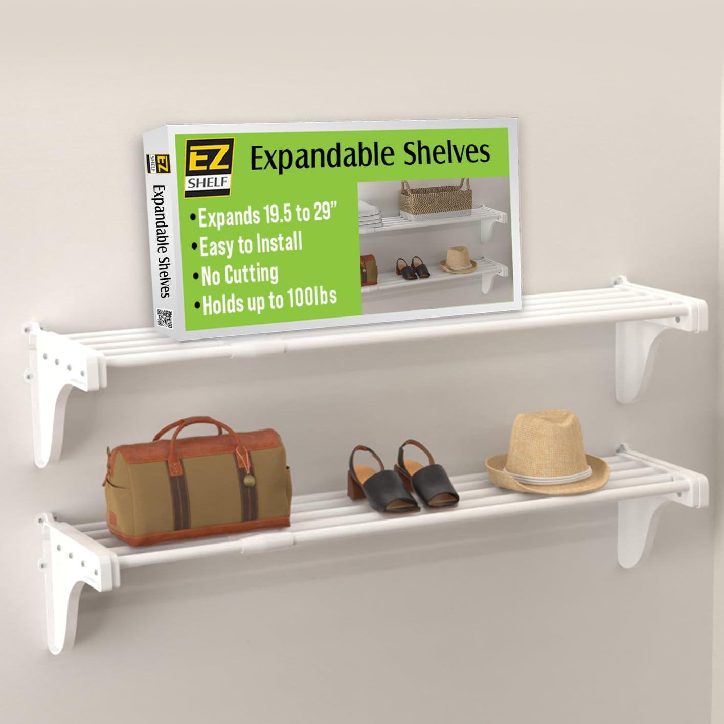 Expandable White Steel Wall Shelf for Versatile Storage, 50"W