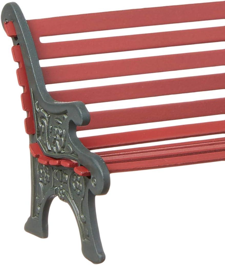 Bright Red Wrought Iron Village Park Bench Figurine