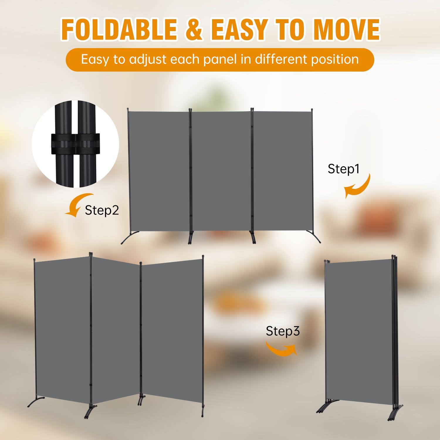 JVVMNJLK Indoor Room Divider,Portable Office Divider,Convenient Movable(3-Panel),Folding Partition Privacy Screen for Bedroom,Dining Room, Study,102" W x 19.7" D x 71.3" H,Dark Gray