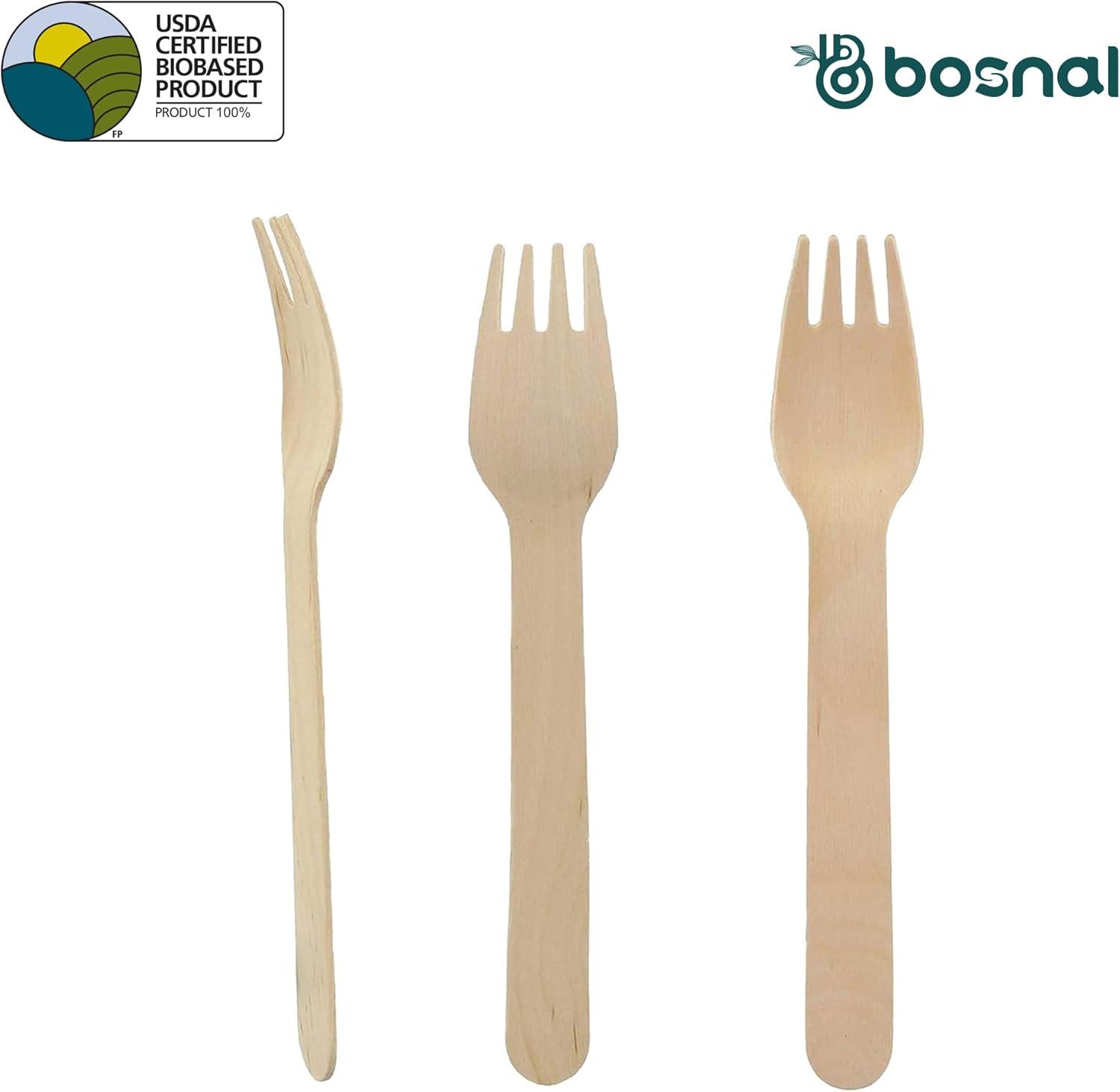 Bosnal Wooden Disposable Forks Knives and Spoons Cutlery Set, 100 Pcs