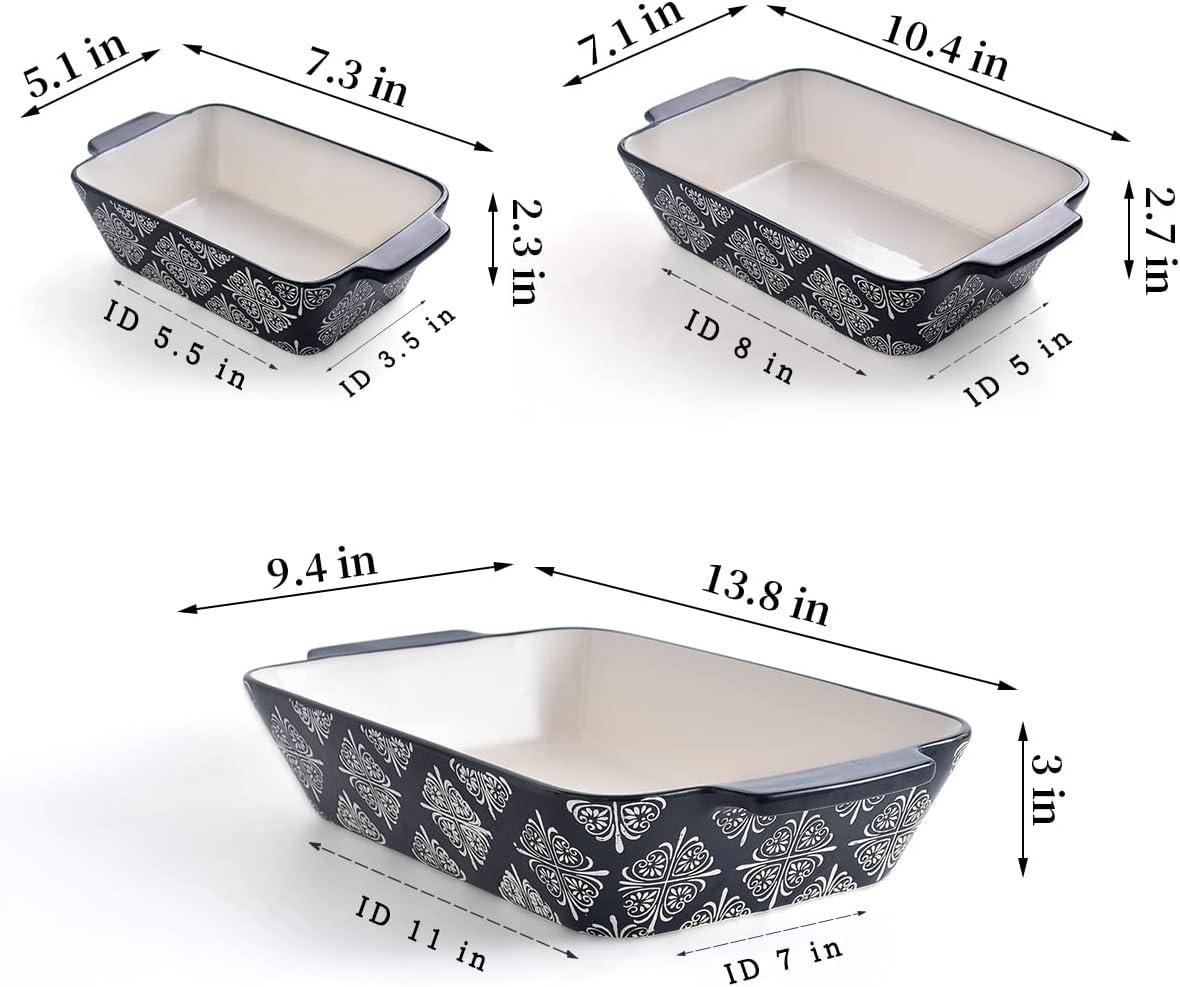 SWEEJAR Rectangular Ceramic Bakeware Set, Non-Stick Roasting Pan with Handles Baking Dishes,Casserole Pans for Cake Dinner, Set of 3 - Red