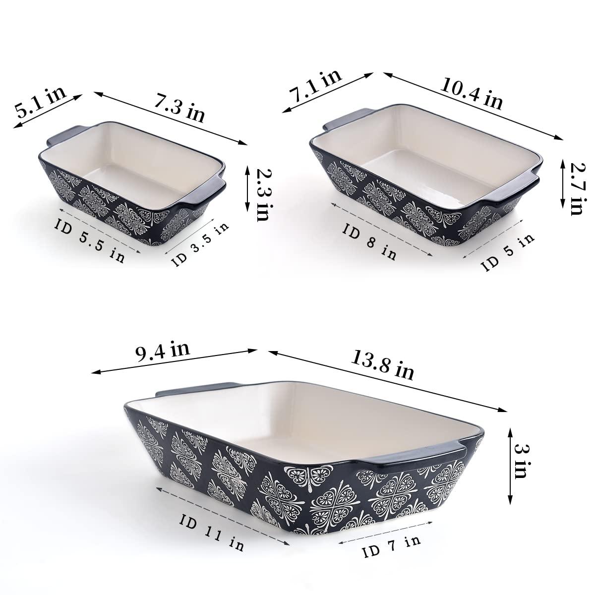 SWEEJAR Rectangular Ceramic Bakeware Set, Non-Stick Roasting Pan with Handles Baking Dishes,Casserole Pans for Cake Dinner, Set of 3 - Red