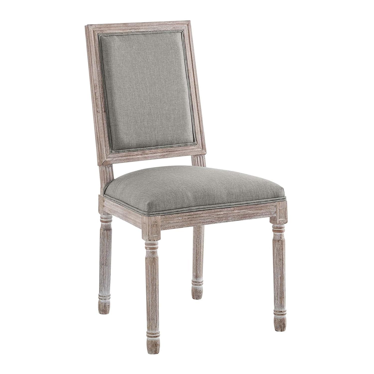 Modway Court 20" Vintage French Fabric Dining Side Chair in Light Gray