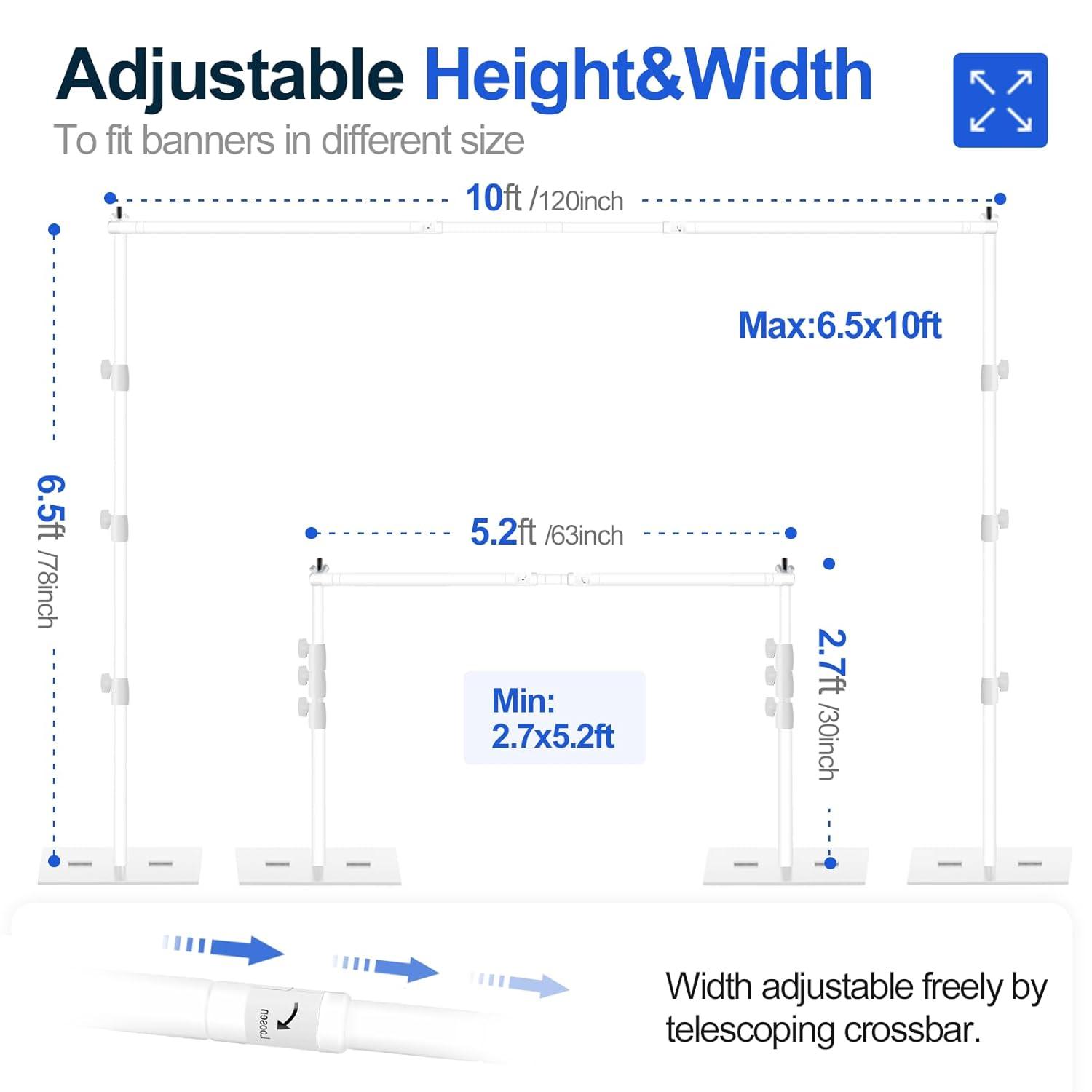EMART Backdrop Stand, 6.5x10 ft Adjustable Photo Background Pipe and Drape Photography Kit with Heavy Duty Metal Flat Base for Parties, Wedding, Video Studio, Birthday - White