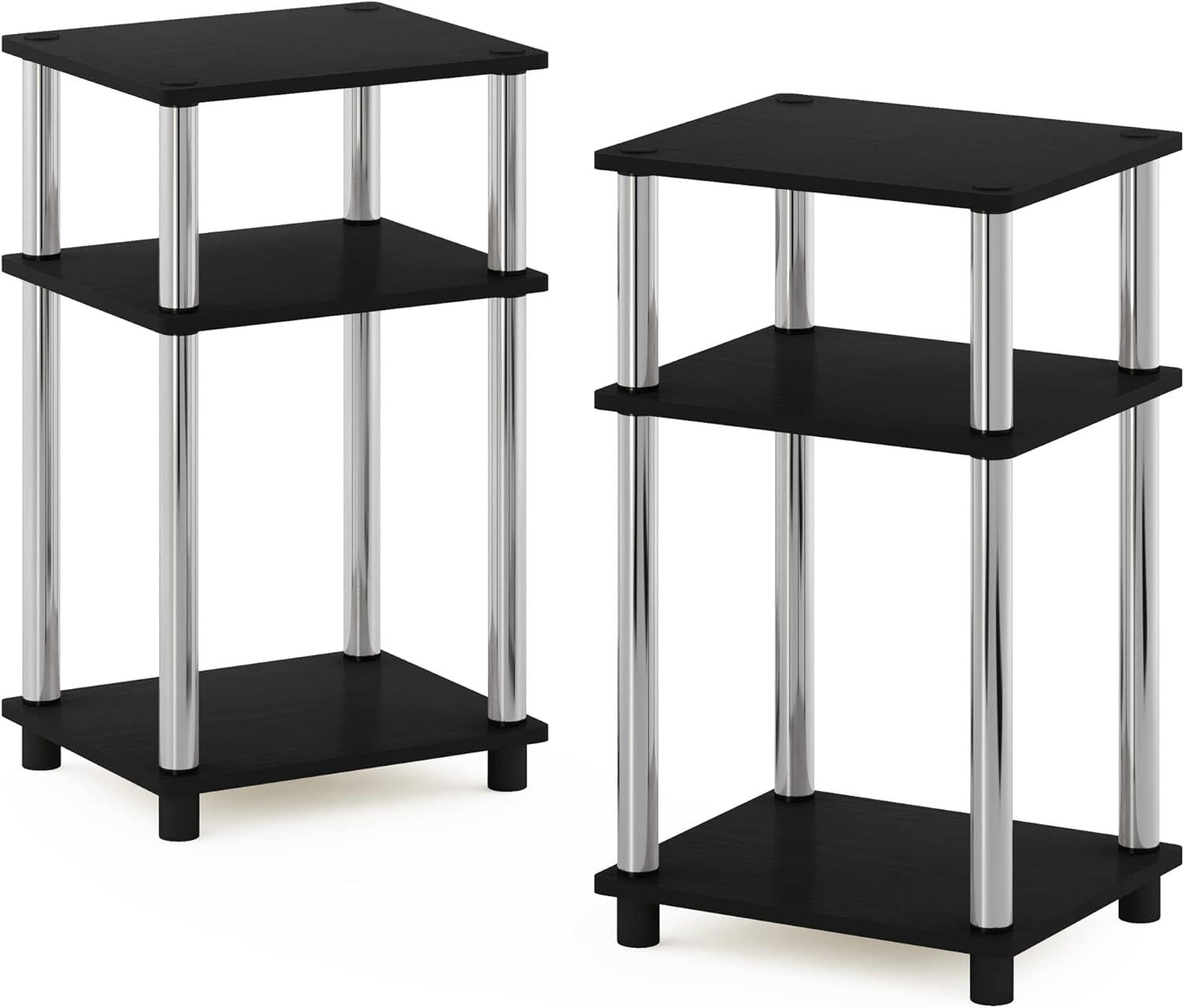 Americano and Chrome 3-Tier Wood and Metal End Table Set