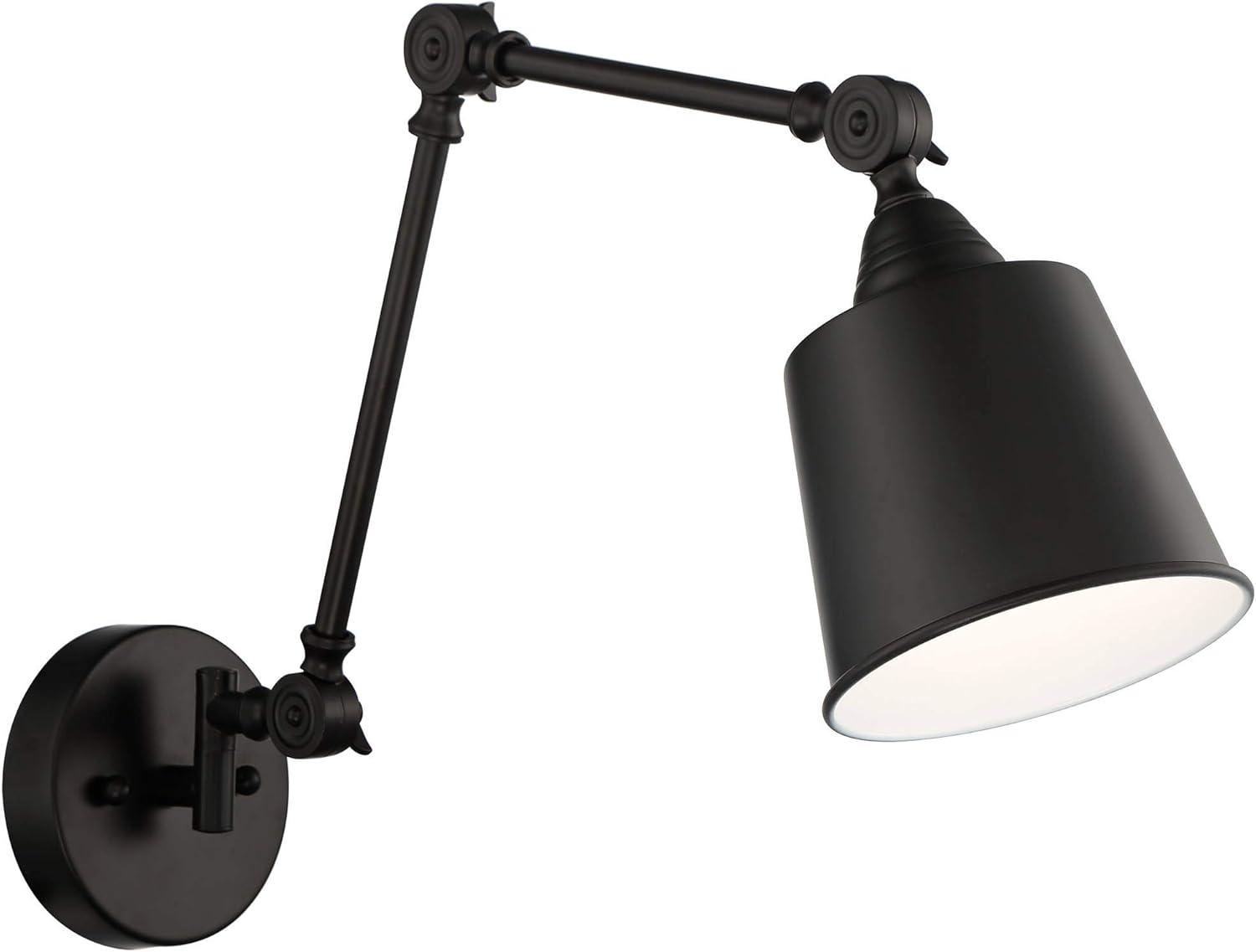 360 Lighting Mendes Modern Industrial Swing Arm Wall Lamp Black Hardwired Light Fixture Adjustable Metal Shade for Bedroom Bedside Reading Living Room