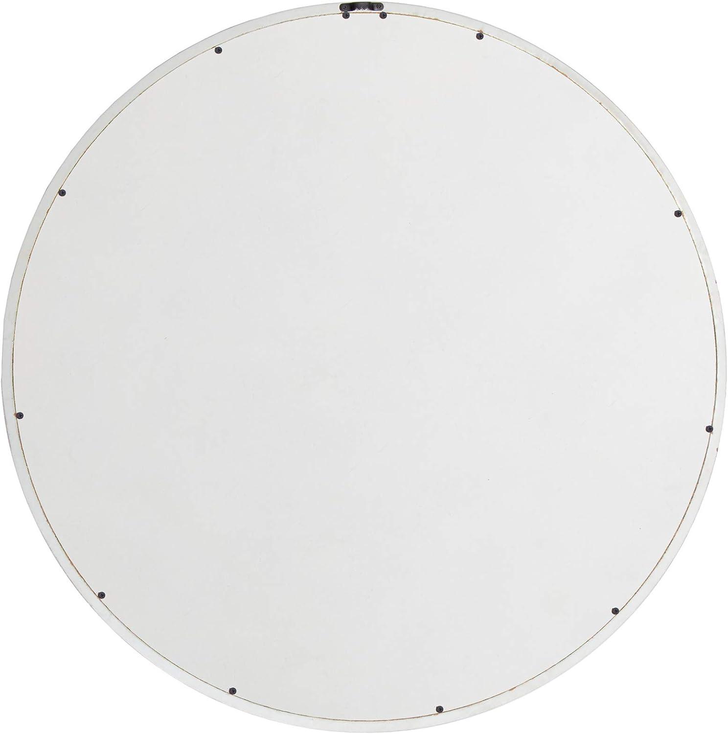 Brewster 30" Round Carved Frame Wall Mirror White: Distressed Finish, No Assembly Required