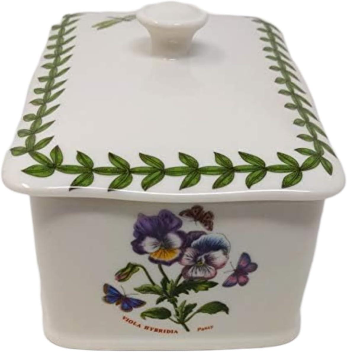 Portmeirion Botanic Garden 6" Butter Keeper with Knob Lid, Assorted Floral Motifs, Porcelain Butter Dish, Elegant Kitchen Storage Solution