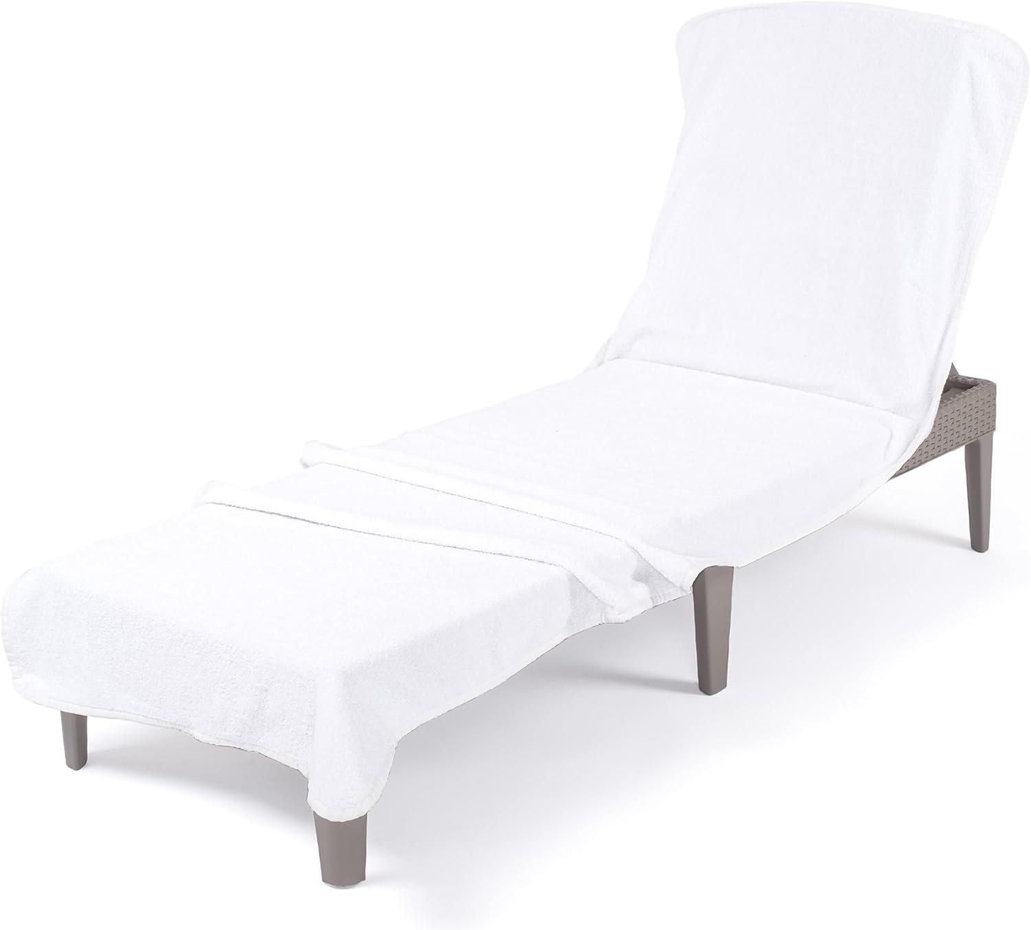American Soft Linen Chaise Lounge Covers with Pocket, 86"x32" Oversized Pool Chair Lounge Towel, White