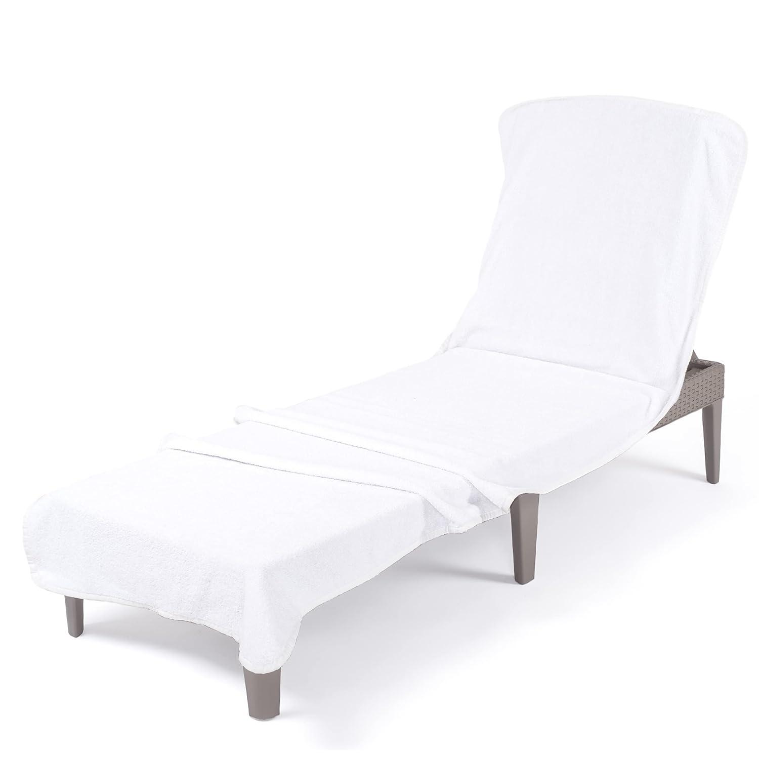 American Soft Linen Chaise Lounge Covers with Pocket, 86"x32" Oversized Pool Chair Lounge Towel, White