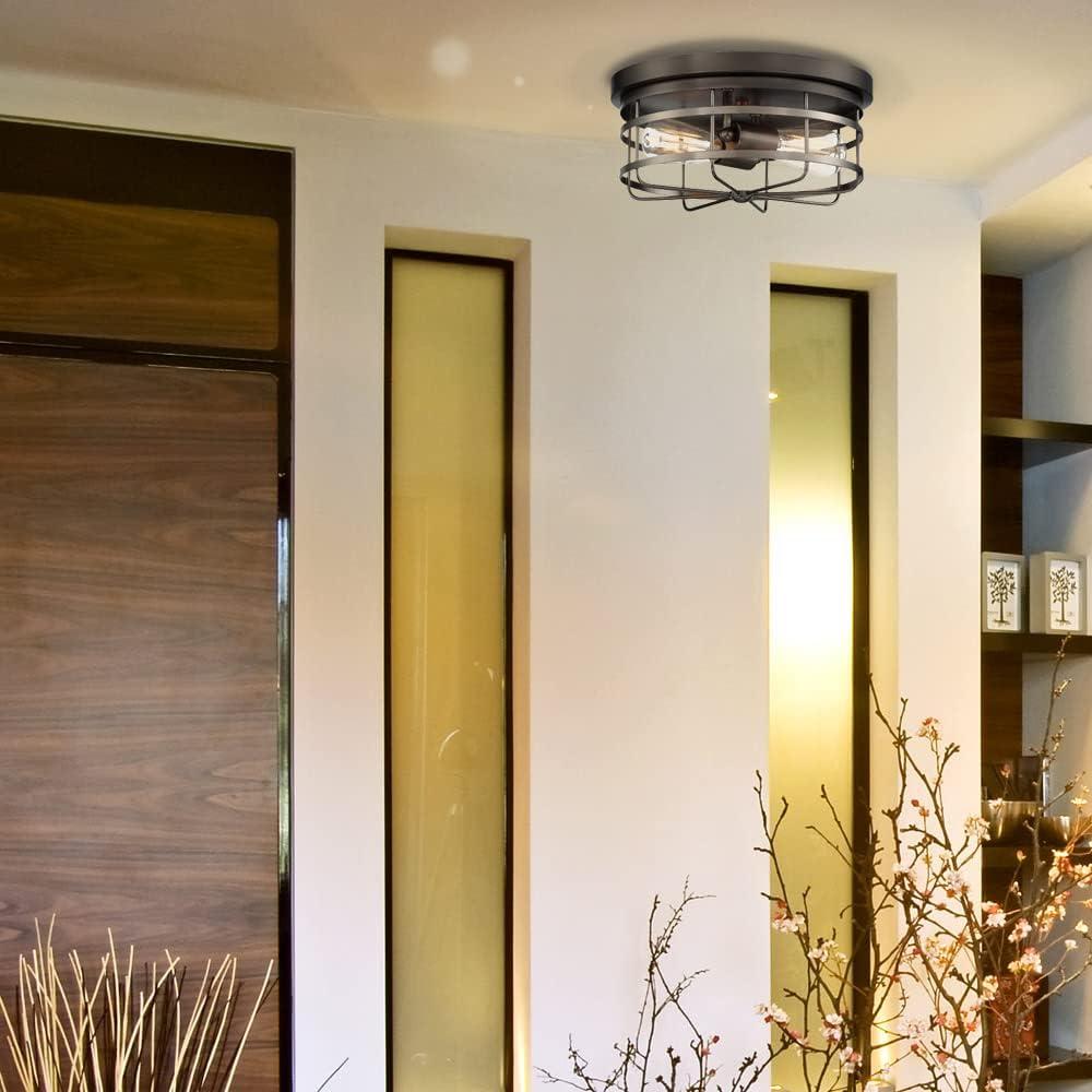 Bronze and Clear Glass Drum Flushmount Ceiling Light