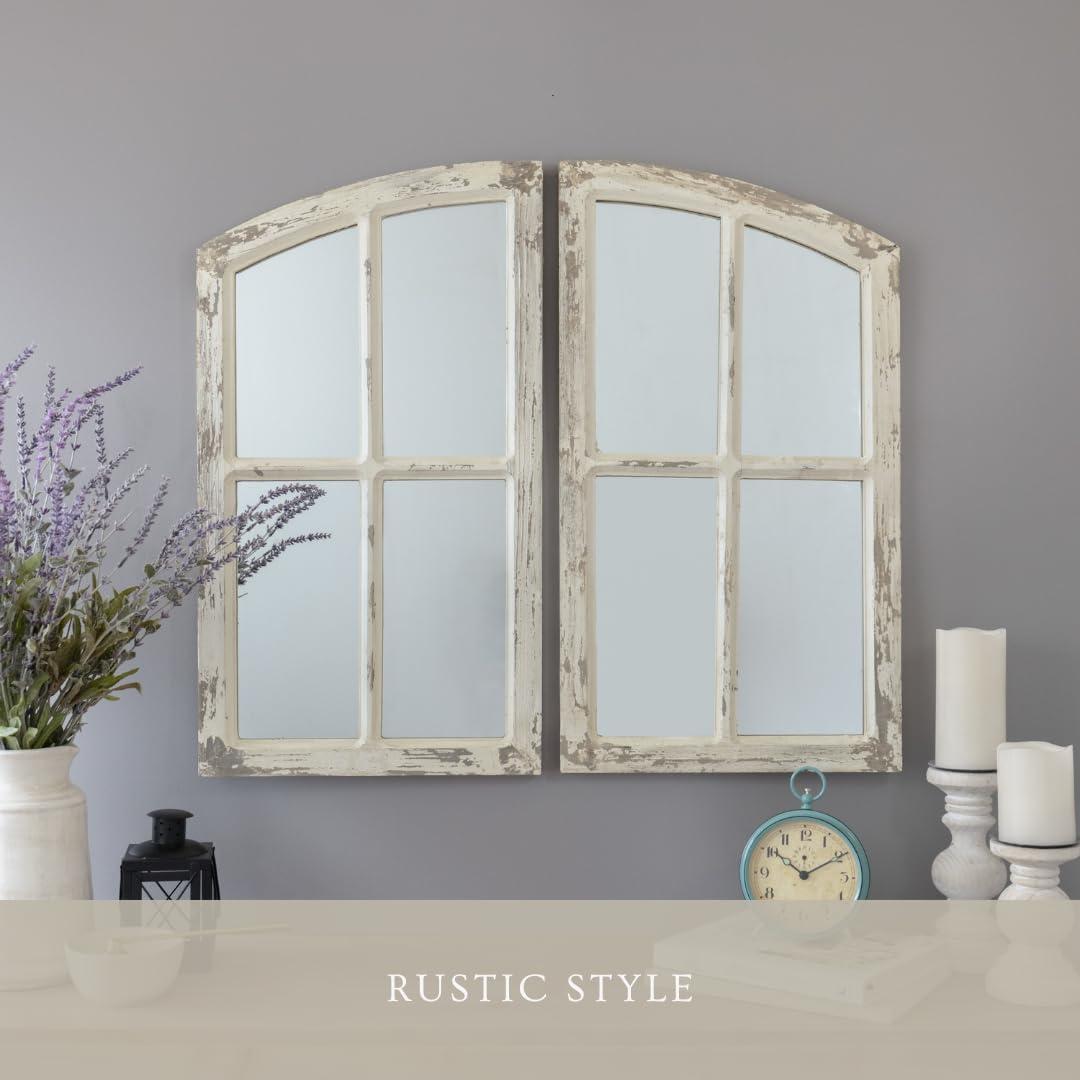 Jolene Arch Window Pane Mirrors Off-White 27" x 15" (Set of 2) by Aspire