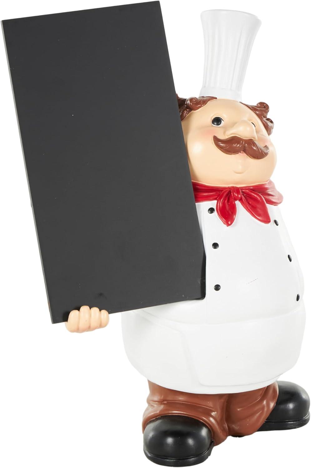 Deco 79 Polystone Chef Decorative Sculpture Kitchen Decorative Figurine Home Decor Statue with Chalkboard, Accent Figurine 9" x 5" x 13", White