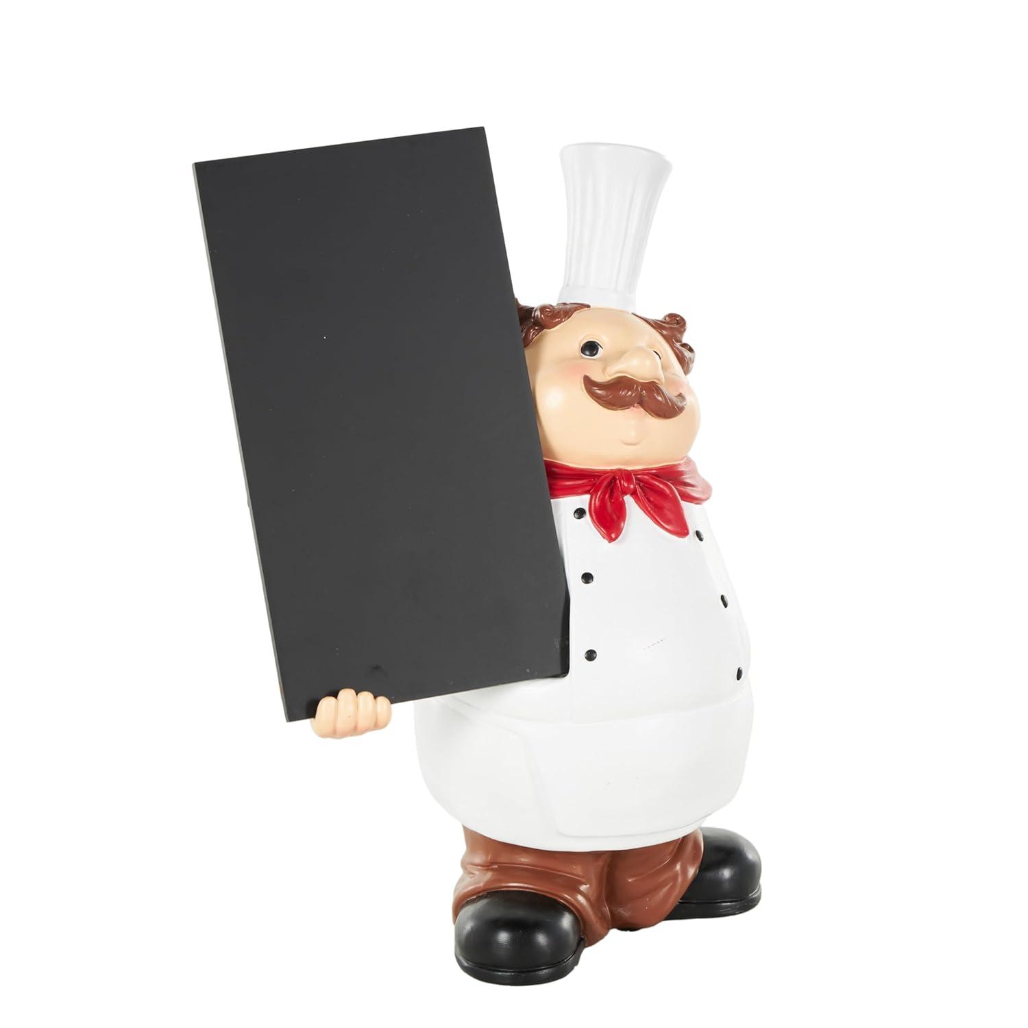Deco 79 Polystone Chef Decorative Sculpture Kitchen Decorative Figurine Home Decor Statue with Chalkboard, Accent Figurine 9" x 5" x 13", White