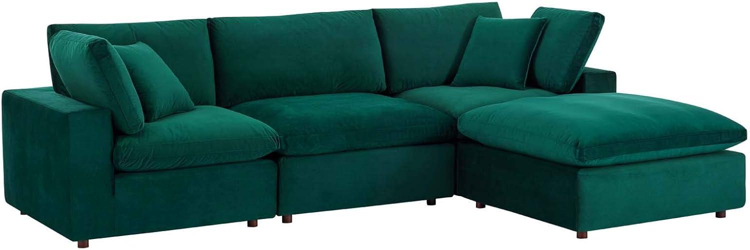 Modway Commix 4-Piece Performance Velvet Sectional Sofa in Green