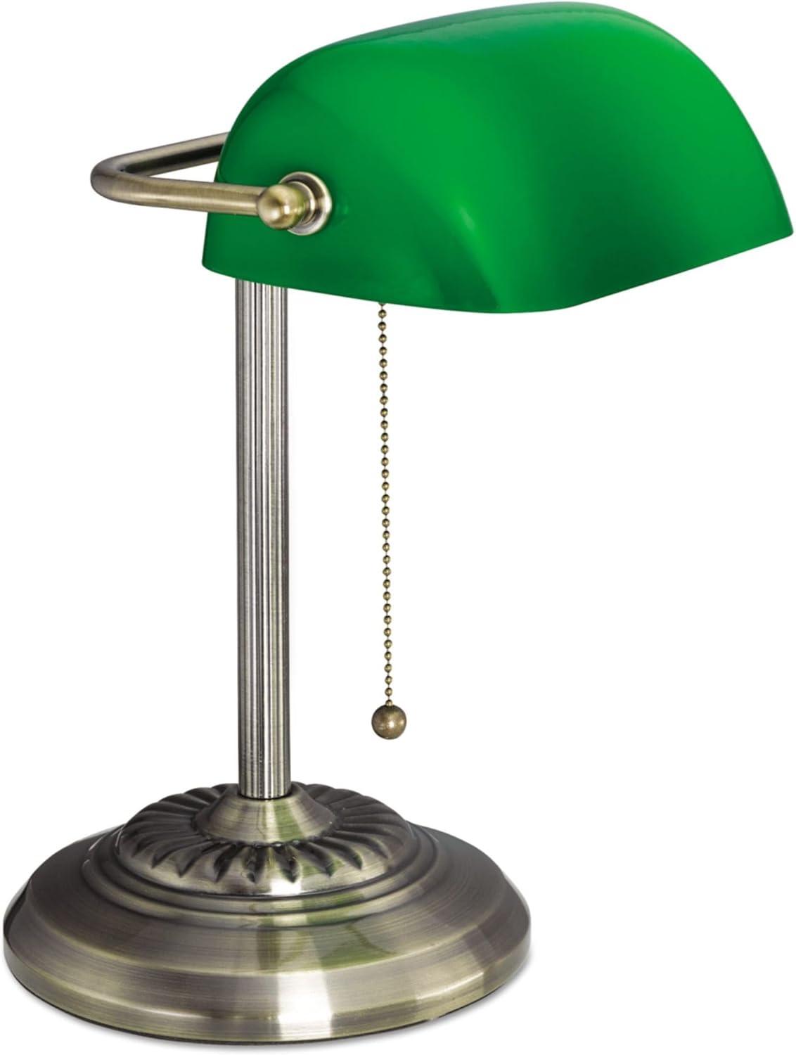 Antique Brass Banker's Lamp with Green Glass Shade