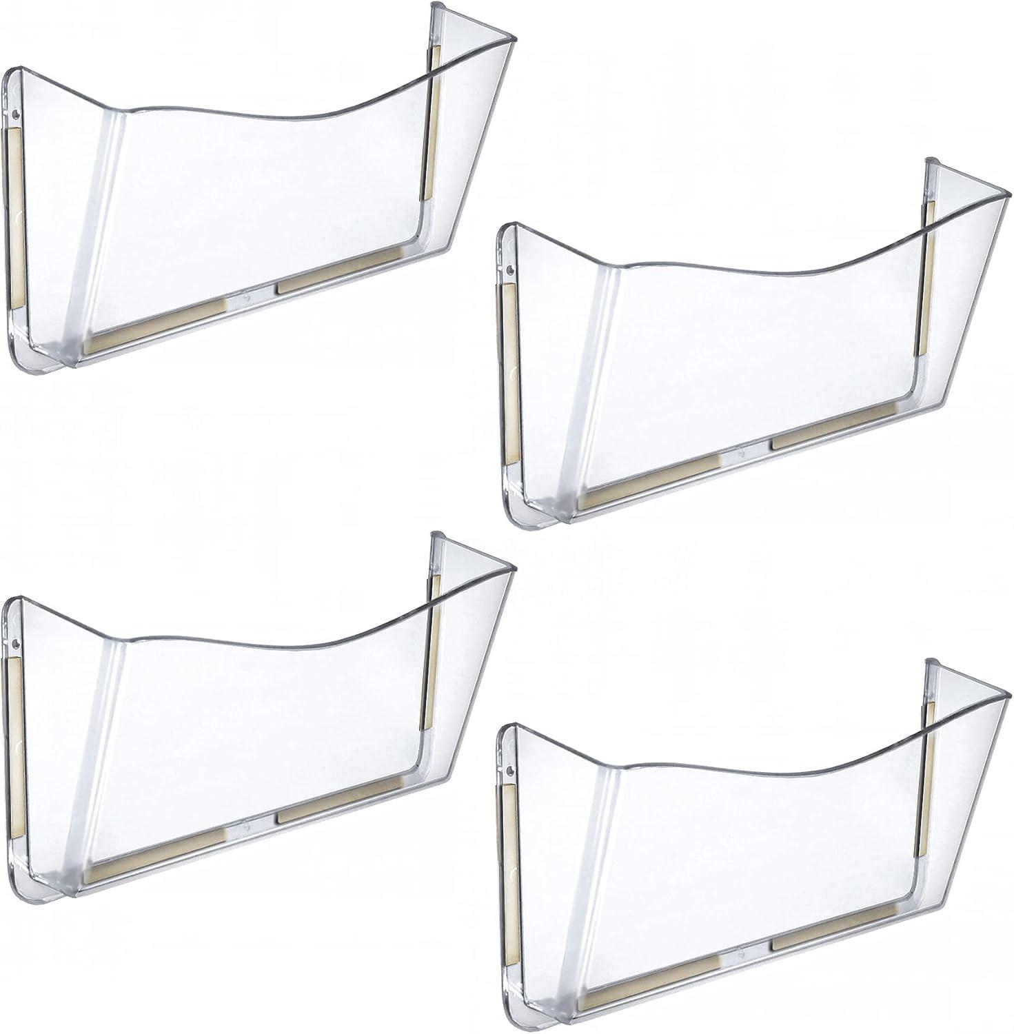 Azar Displays Clear Plastic Wall Mount File Holder with Double Sided Tape, 4-Pack (Set of 4)