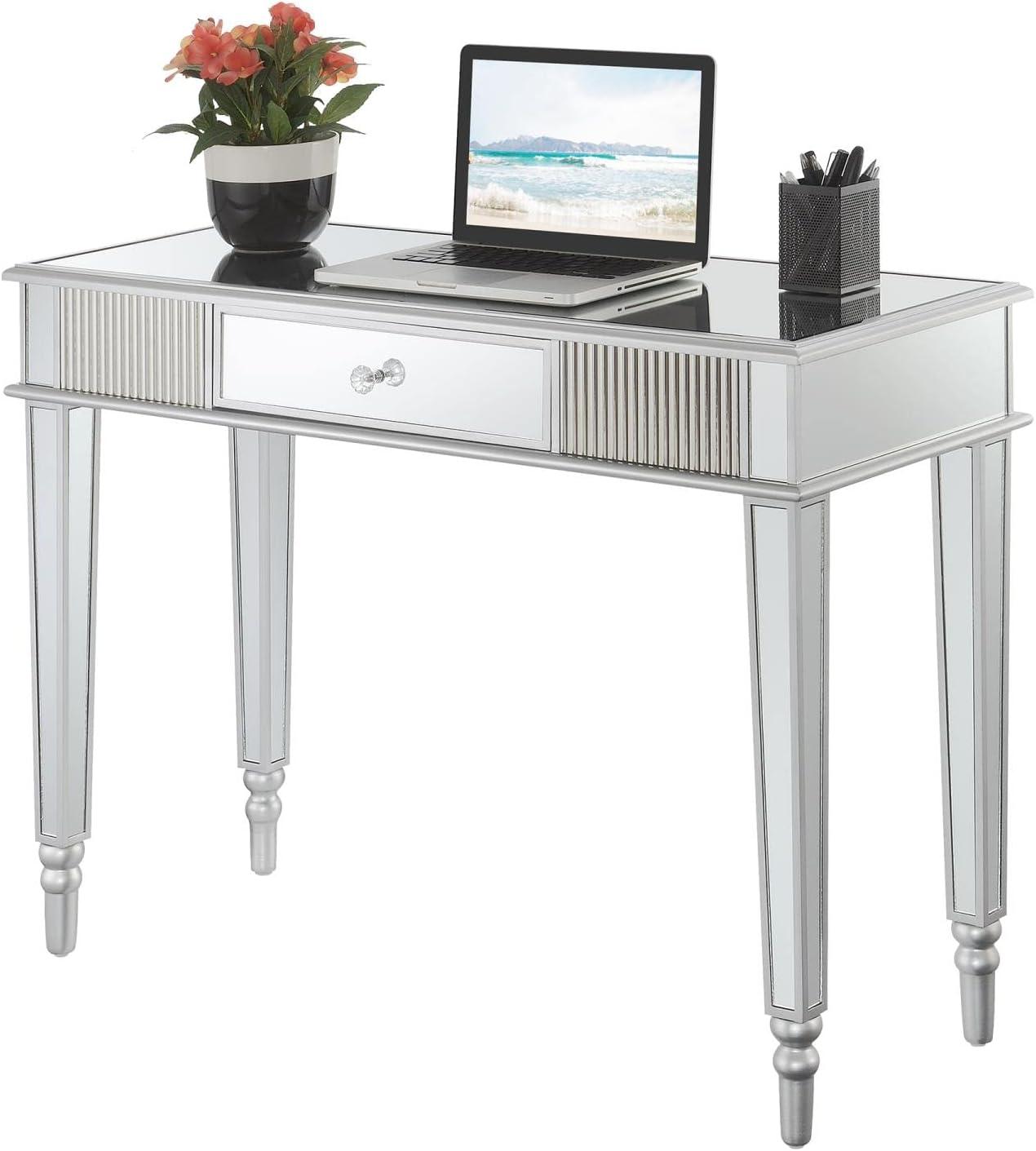 French Country 1 Drawer Mirrored Desk & Console Table, Stainless Steel