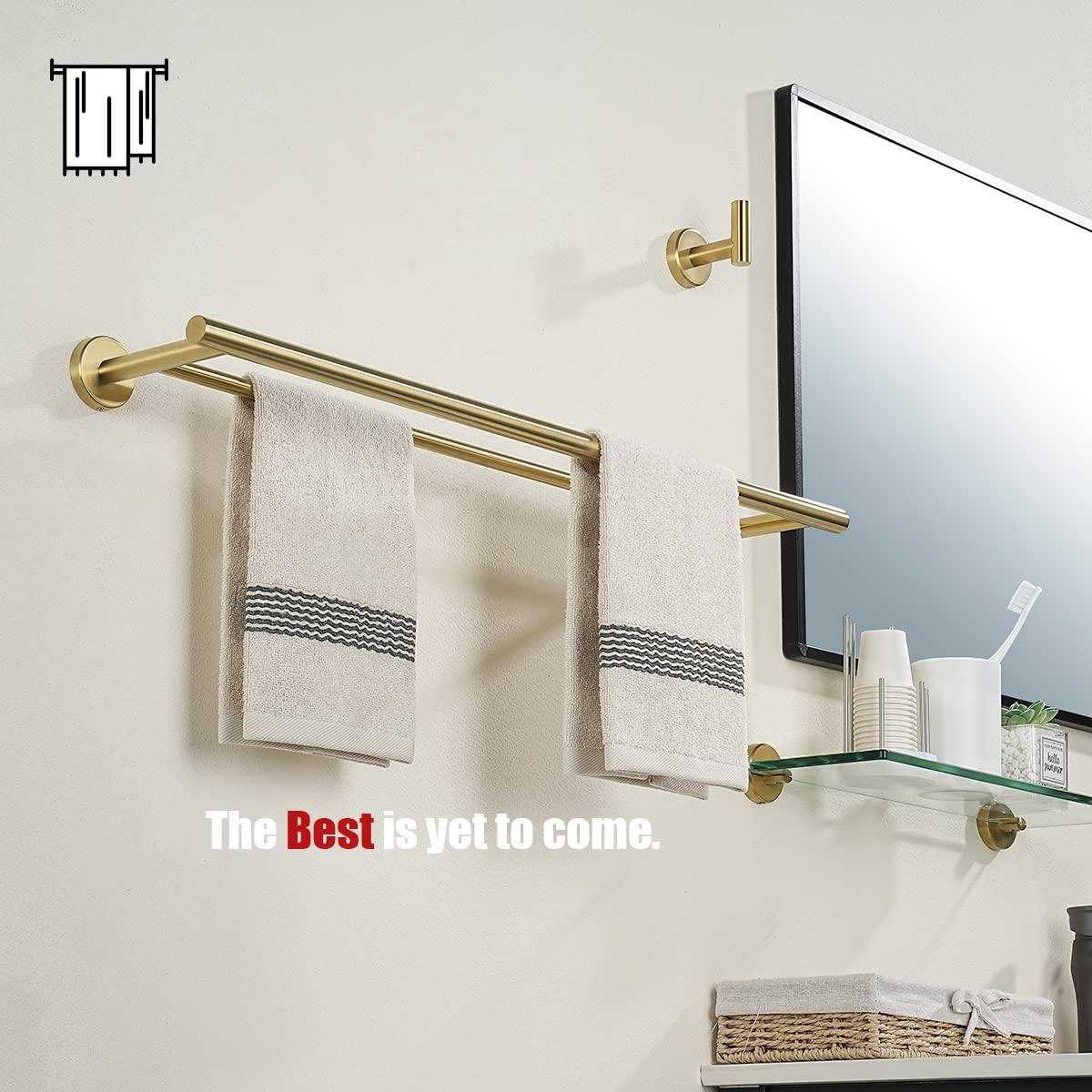 JQK Double Towel Bar 27 Inch, Brass Gold Useable Length 24 Inch 304 Stainless Steel Thicken 0.8mm Bath Towel Rack for Bathroom, Towel Holder Wall Mount, TB100L24-BG