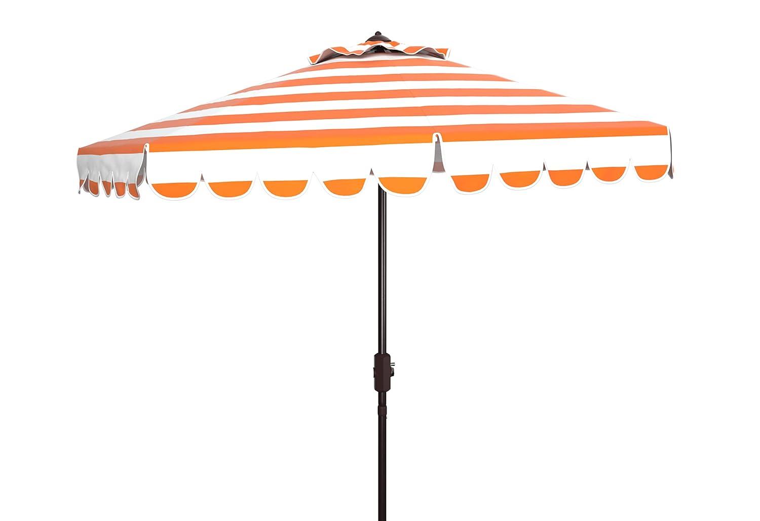 Maui Single Scallop Striped 9Ft Crank Push Button Tilt Umbrella - PAT8011 - Orange - Safavieh