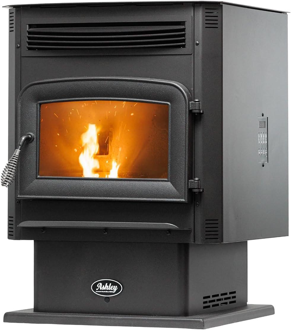 Ashley Black Steel Medium Pedestal Wood Pellet Stove
