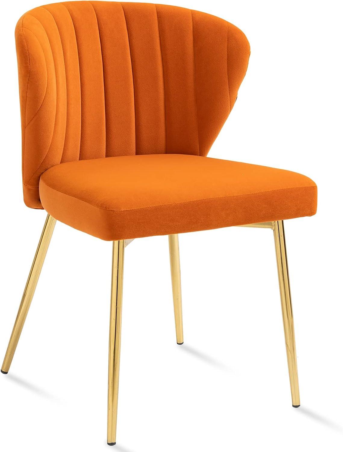 Velvet Dining Chairs Set of 2 Upholstered Side Chairs Accent Home Kitchen Tufted Metal Legs Living Room Orange