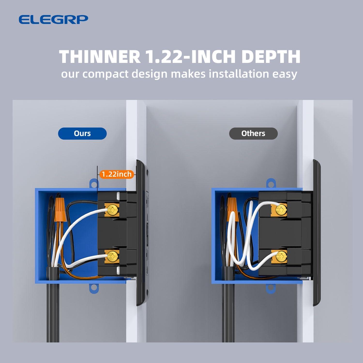 ELEGRP GFCI Outlet Outdoor, 15 Amp Self-Test GFI Electrical Outlet with Thinner Design, Weather & Tamper Resistant GFCI Receptacle, Ground Fault Receptacle with Screwless Wall Plate, UL Listed, Black