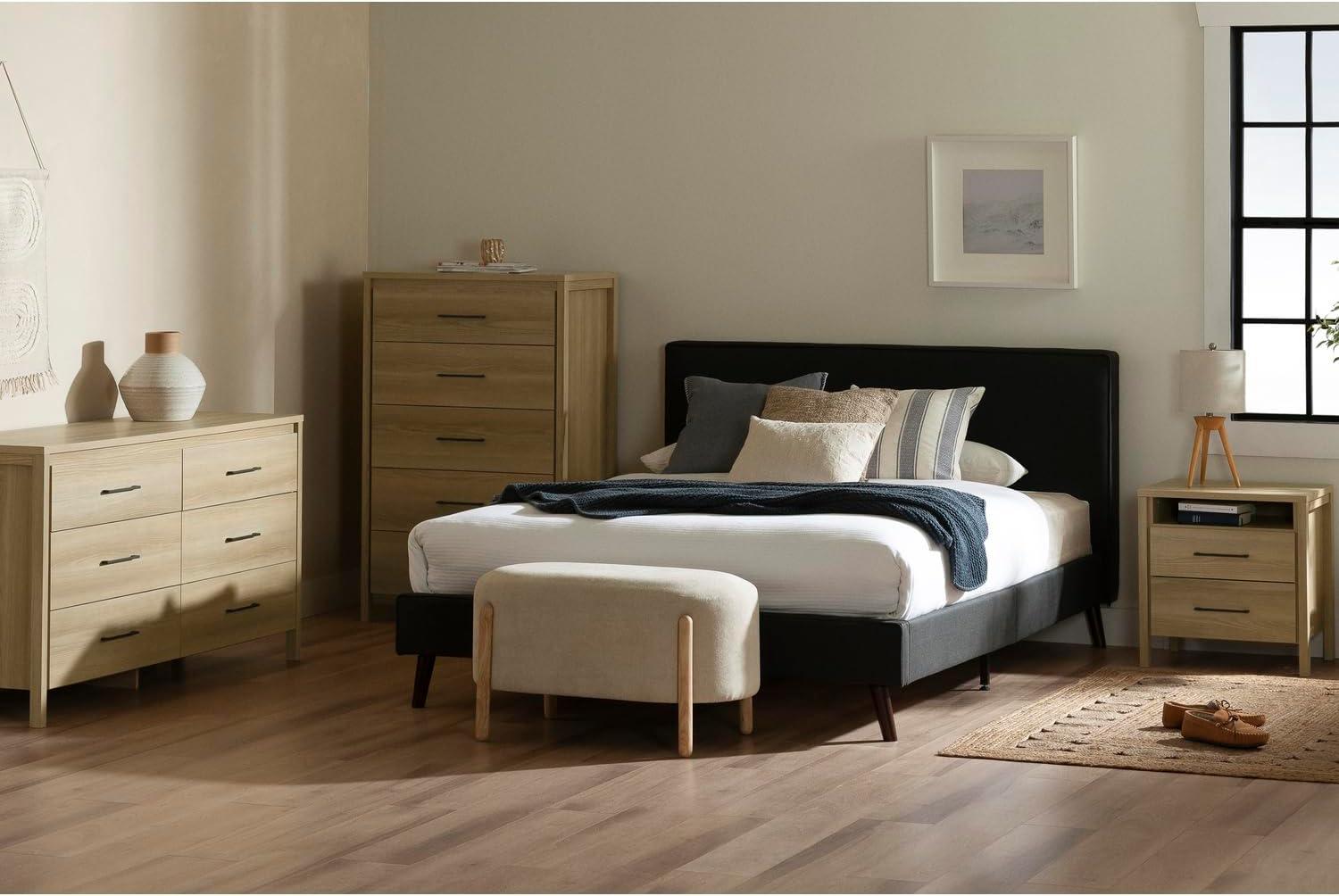 South Shore Gravity 2 Drawer Nightstand Natural Ash: Contemporary Bedside Storage, Laminate Surface