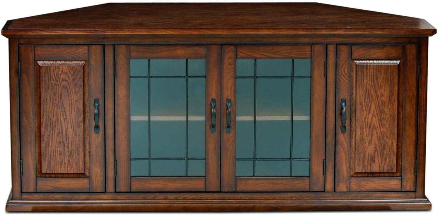 Leick Home 80386 Leaded Glass Corner TV Stand with Enclosed Storage For 60" TV's, Burnished Oak