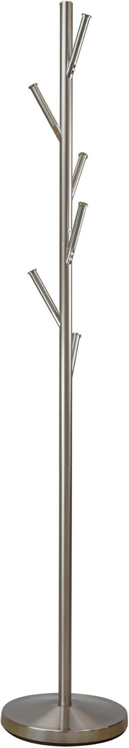 Satin Steel 68" Modern Metal Coat Rack with Umbrella Stand