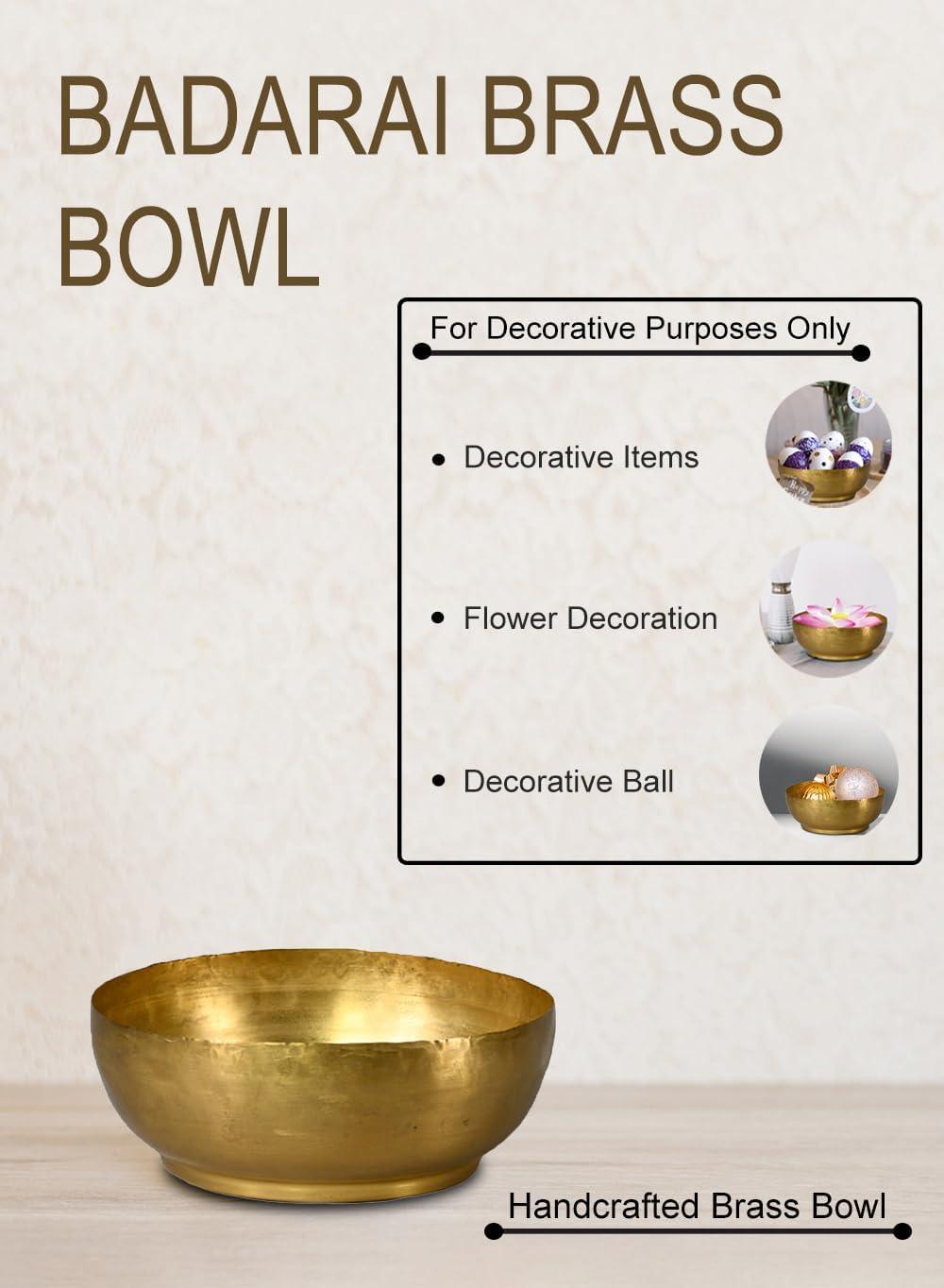 Serene Spaces Living Lightweight Antique Brass Decorative Bowl - Elegant Potpourri Catchall for Diwali Home Décor, Entryway and Dining Table, 2.75" Tall & 7.5" Diameter