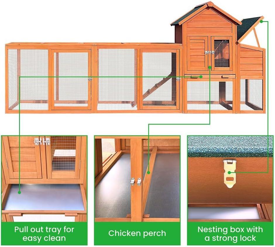 Outdoor Large Chicken Coop,Hen Run House Chicken Coops for 4-6 Chickens with Ventilation Door,Removable Tray and Ramp Garden