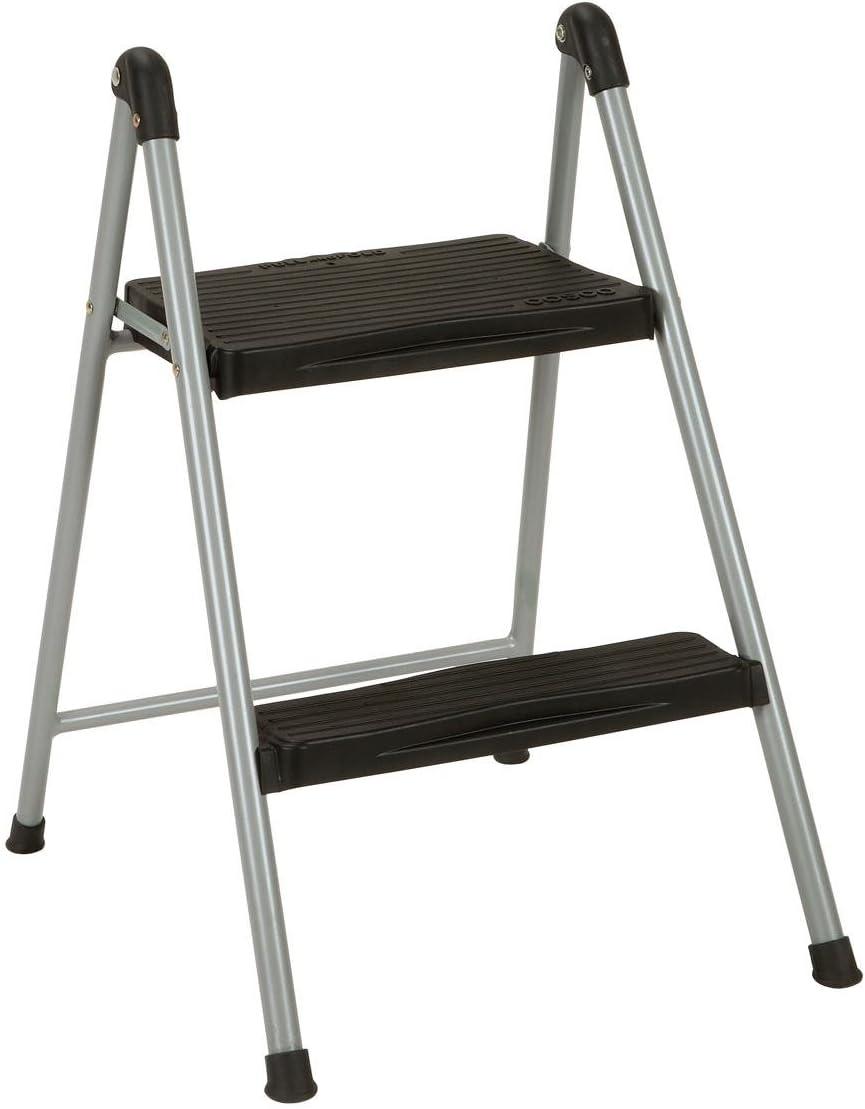 Cosco Folding Step Stool, 2-Step, 200 lb Capacity, 16.9" Working Height, Platinum/Black