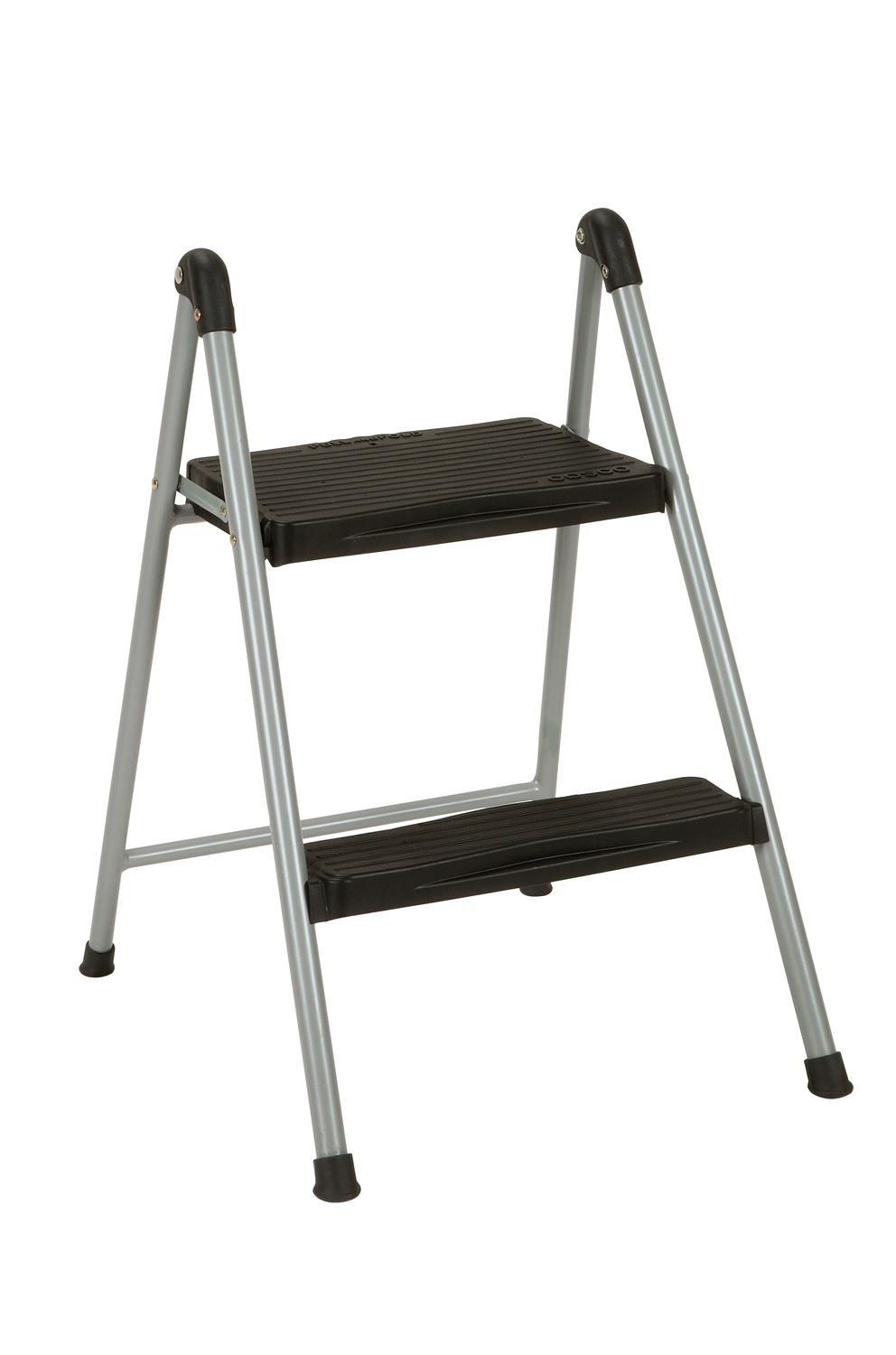 Cosco Folding Step Stool, 2-Step, 200 lb Capacity, 16.9" Working Height, Platinum/Black