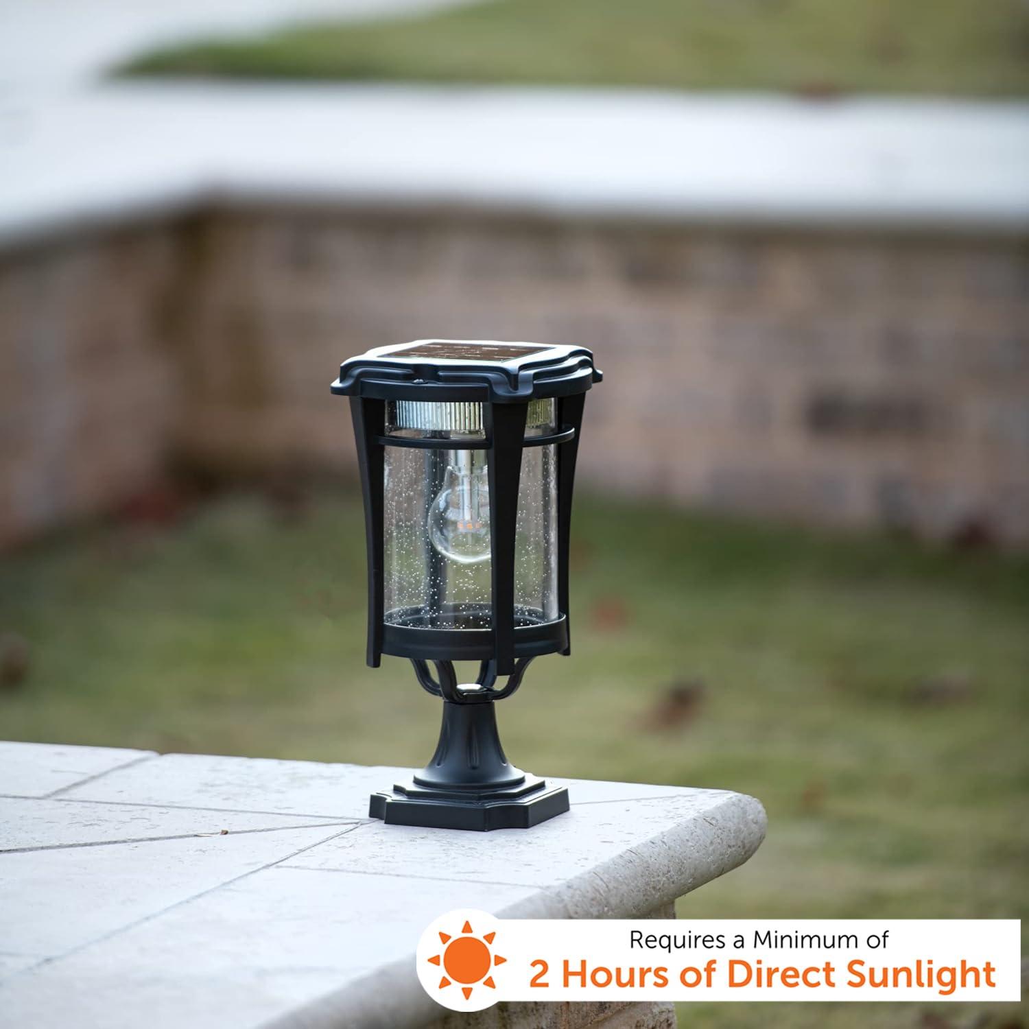 Eligia Black 1-Light 13" H Solar Powered Lantern Warm White Post Light with Pier and Wall