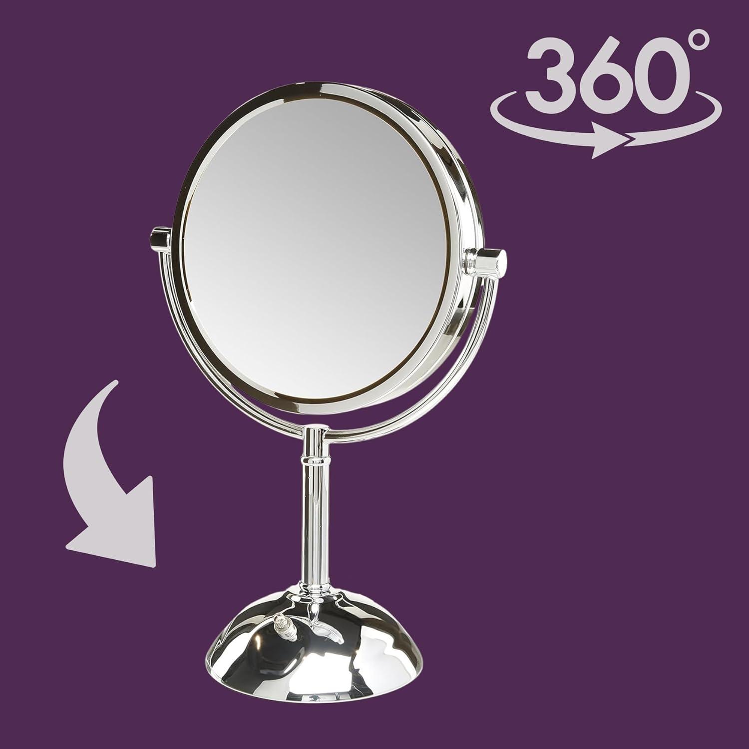 Symple Stuff 8.5" Lighted Tabletop Magnified Makeup Mirror, Plug In