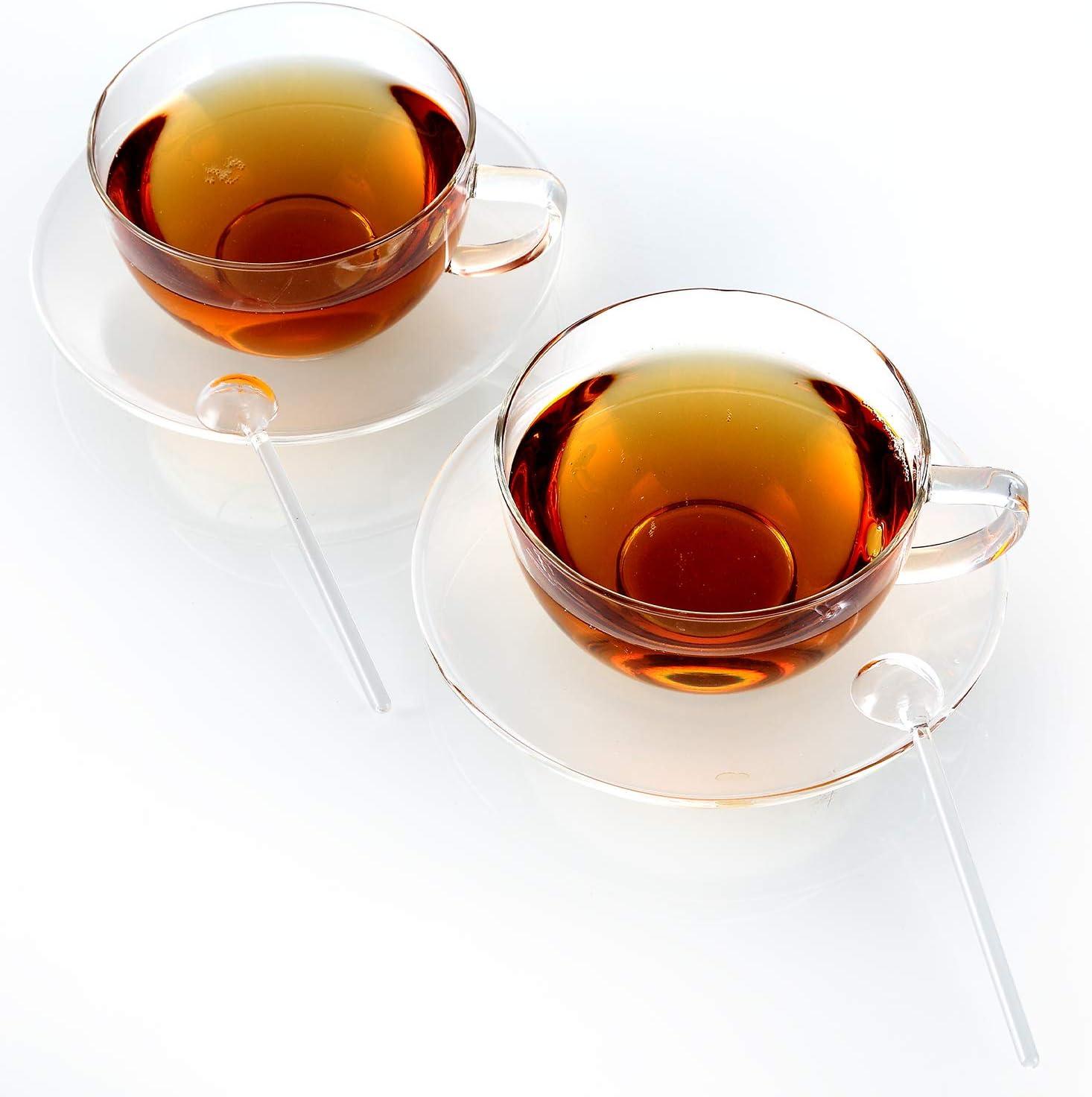 Kyoto Clear Glass Teacup and Saucer Set, 180ml, 2-Pack