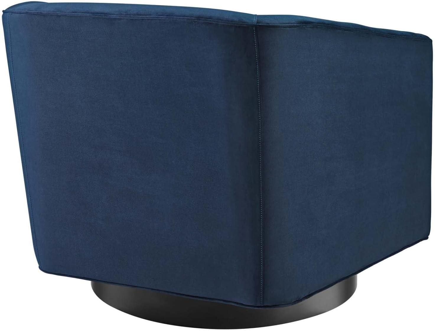 Midnight Blue Velvet Barrel Swivel Accent Chair with Metal Base