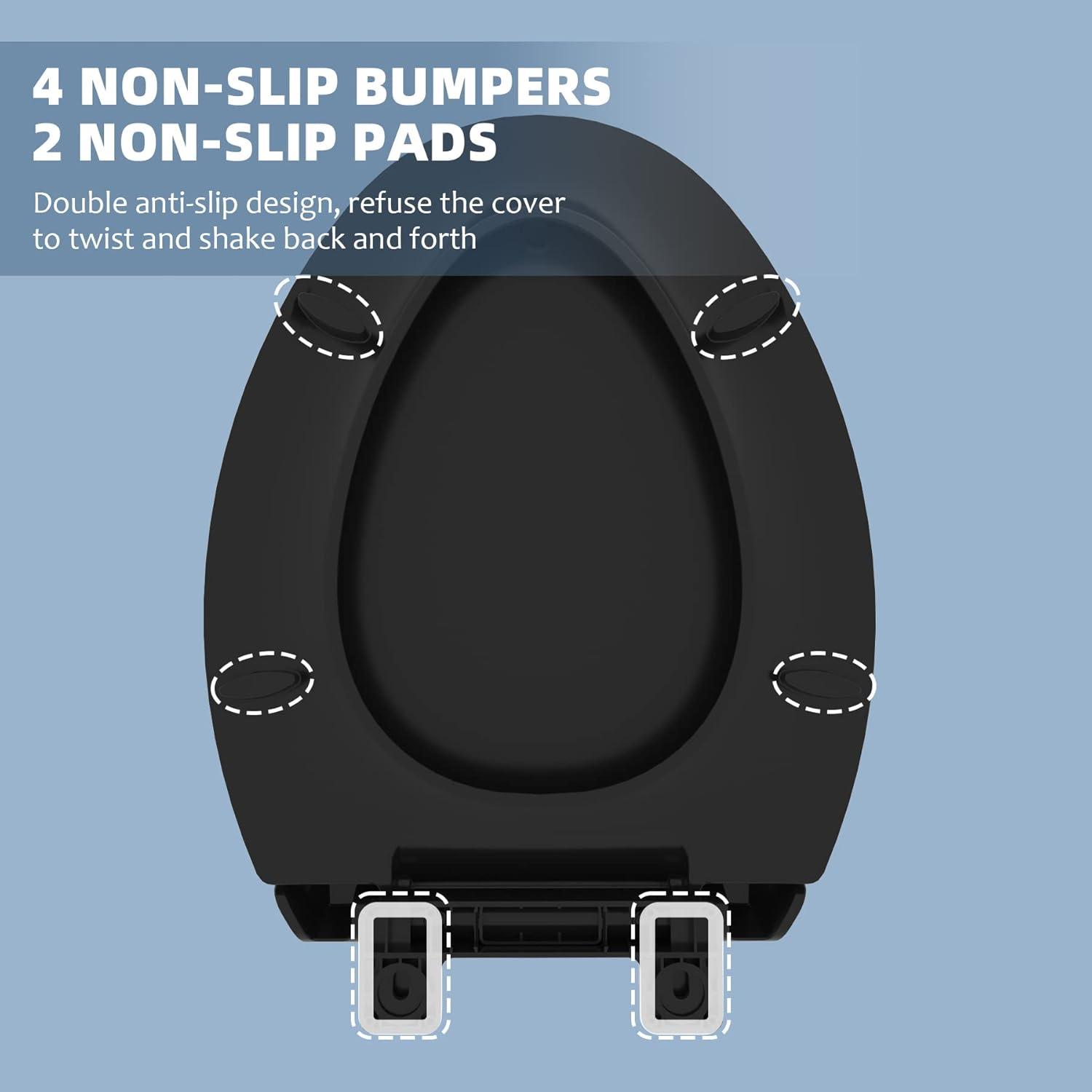 Elongated Toilet Seat, Slow Soft Close, Oval(Oblong) Toilet Seat For Elongated Toilets, Quiet-Close Lid And Seat, Easy To Install And Clean, Never Loosen, Black(18.5)