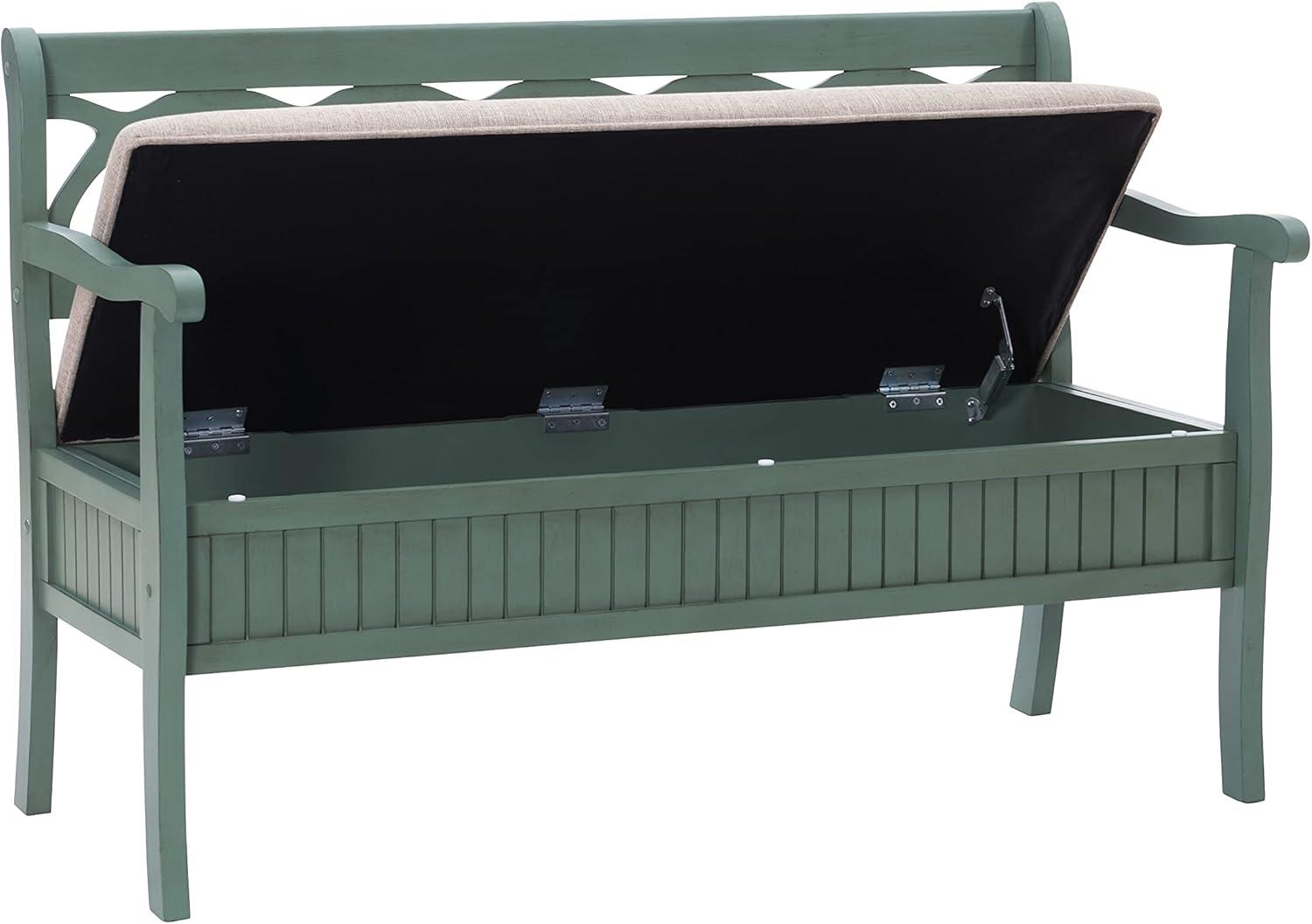 Powell Elliana Storage Bench, Teal Finish with Beige Fabric