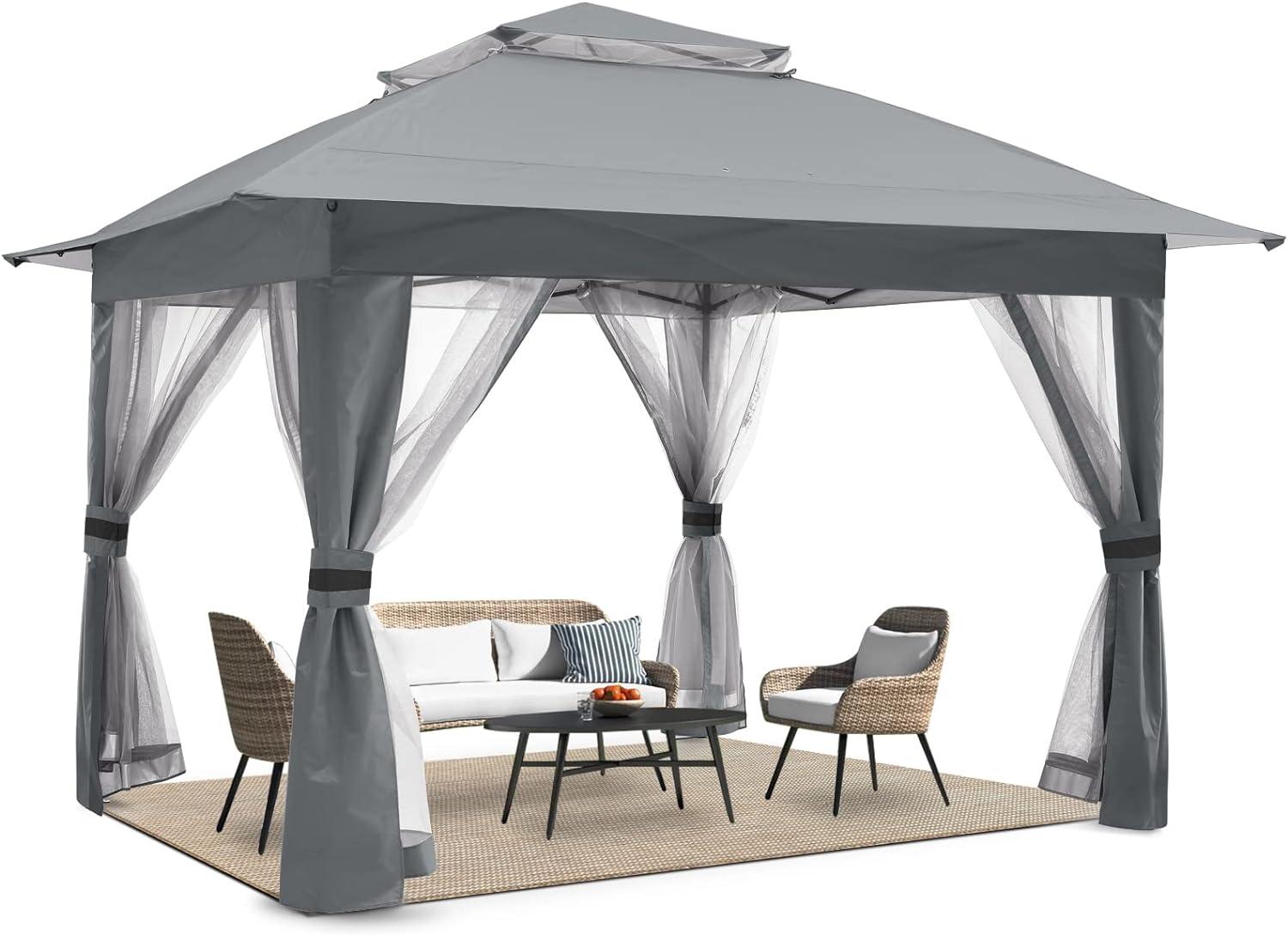 Grey 13x13 Pop Up Gazebo Tent with Mosquito Netting