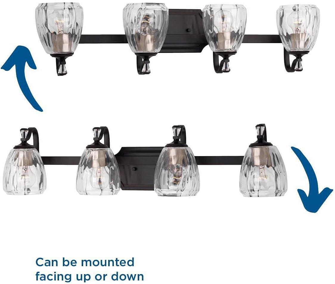 Progress Lighting Anjoux 4-Light Bath Vanity Fixture Antique Bronze Clear Water Glass Shade